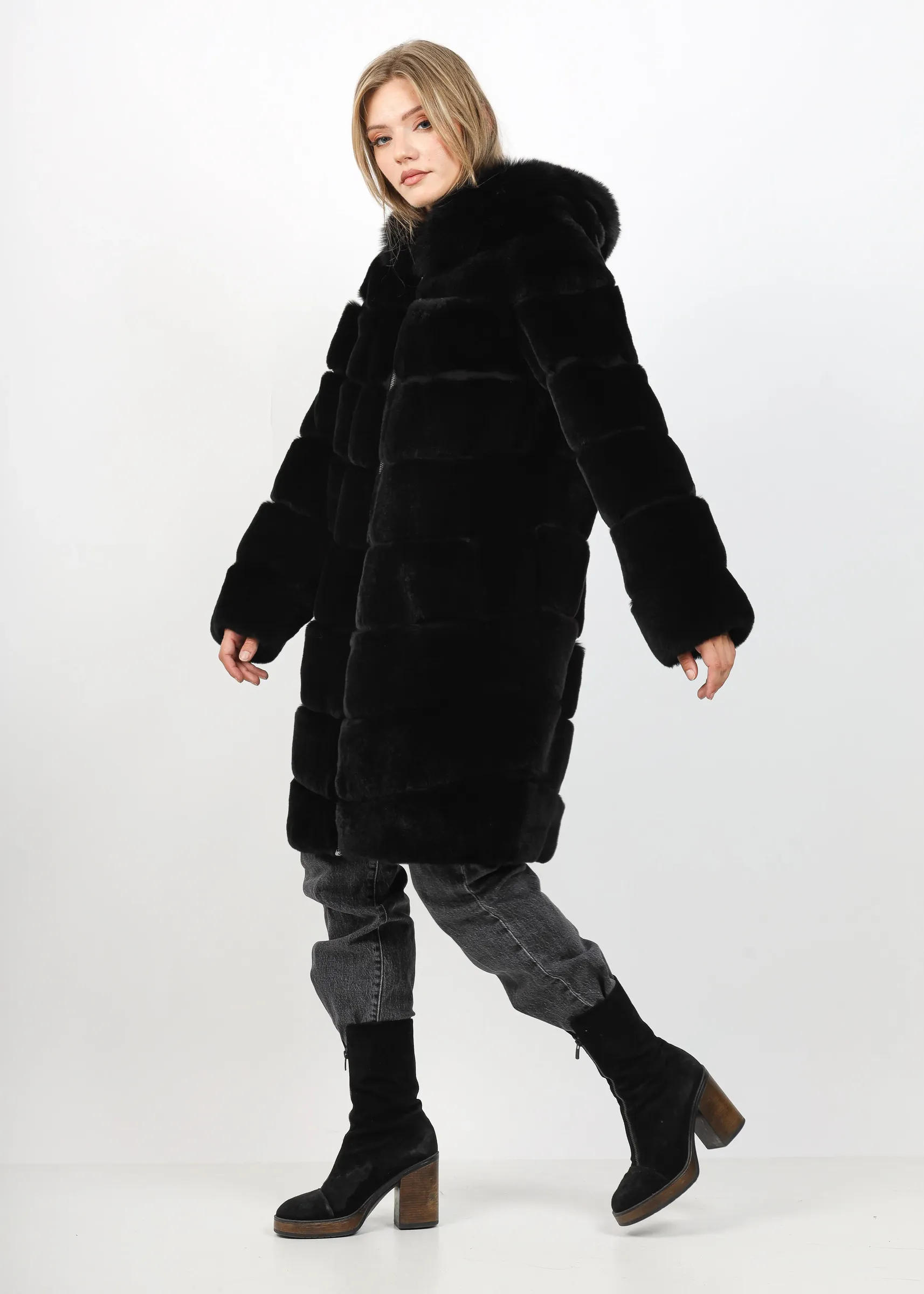 Haină din Blană de Iepure Chinchilla Rex Model Lora