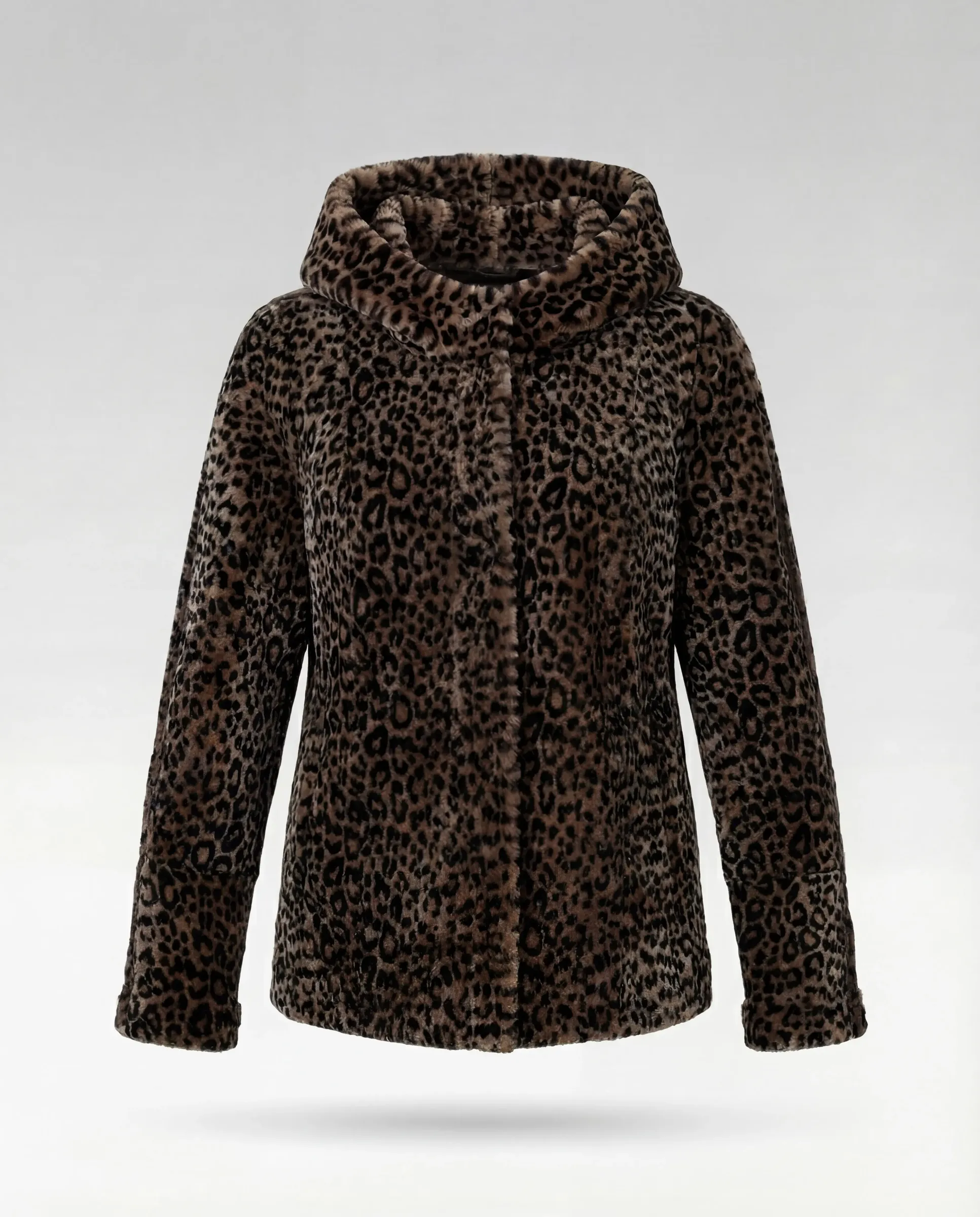 Geacă cu Dublă Față de Damă din Blană de Miel Imprimeu Animal Print