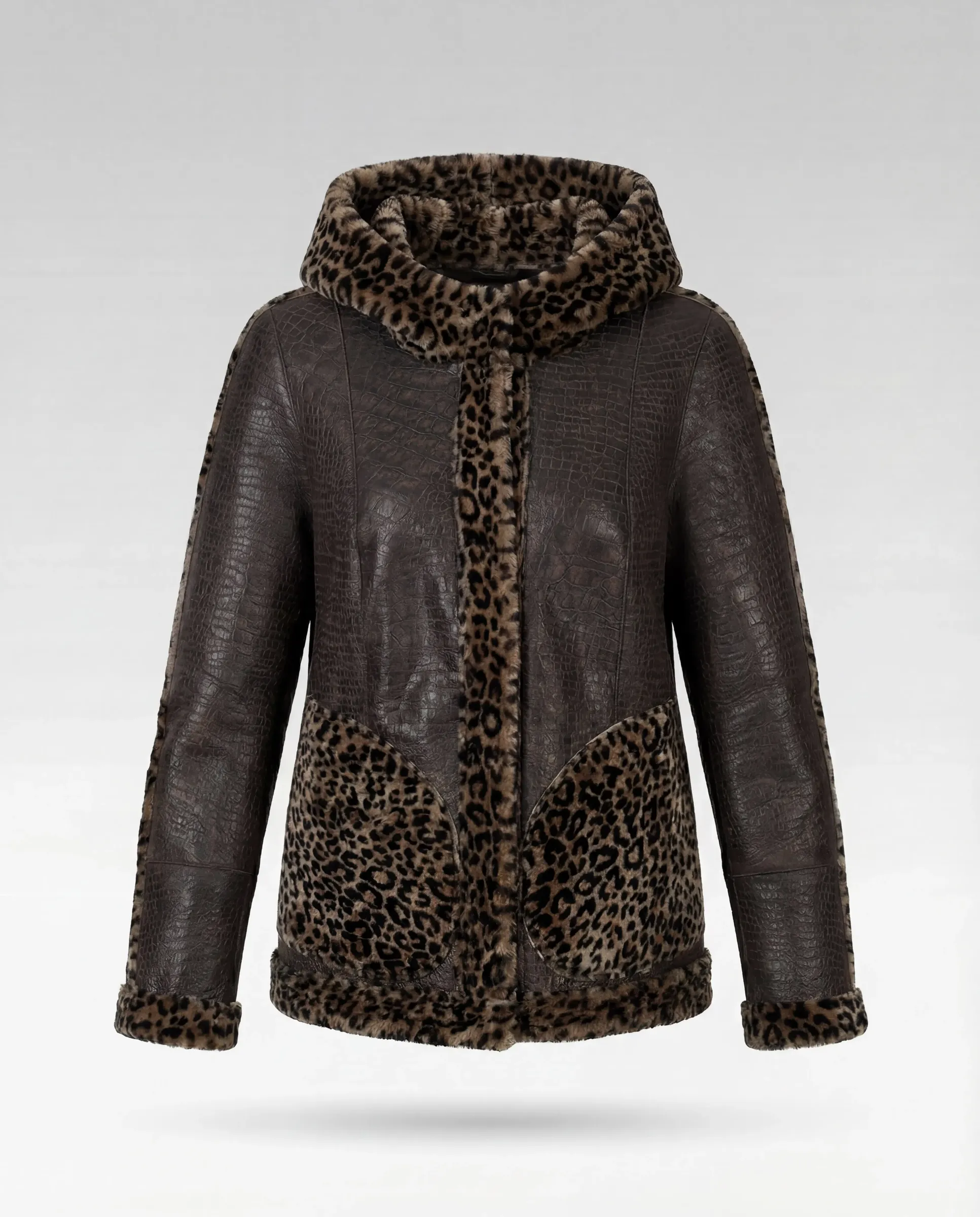 Geacă cu Dublă Față de Damă din Blană de Miel Imprimeu Animal Print