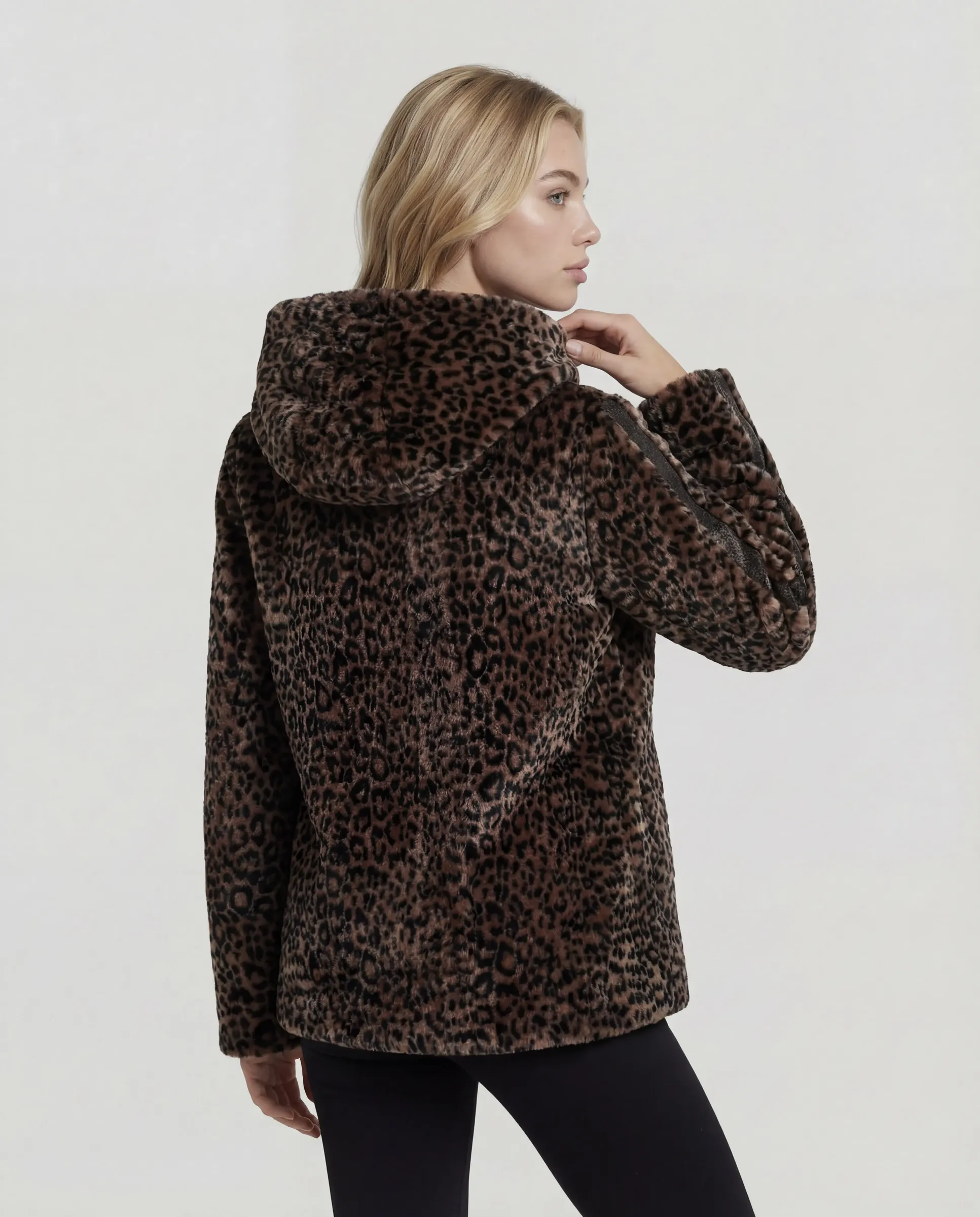 Geacă cu Dublă Față de Damă din Blană de Miel Imprimeu Animal Print