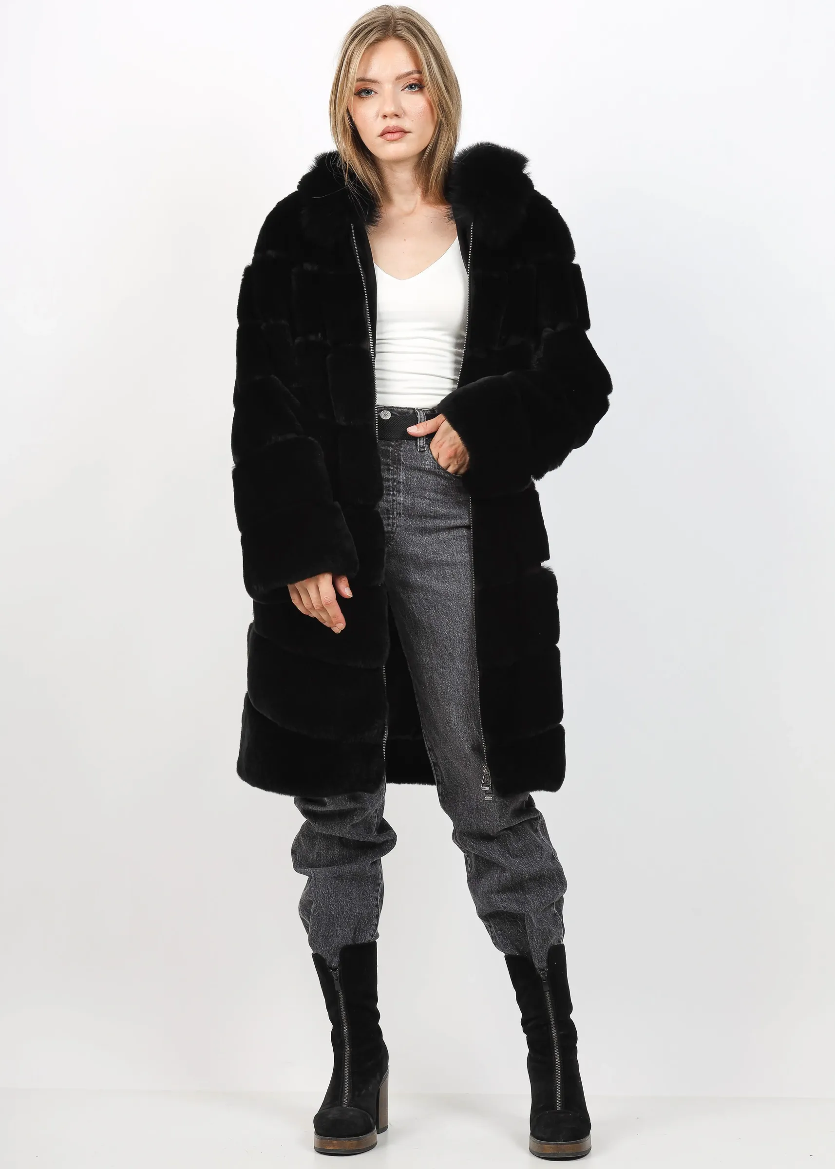 Haină din Blană de Iepure Chinchilla Rex Model Lora