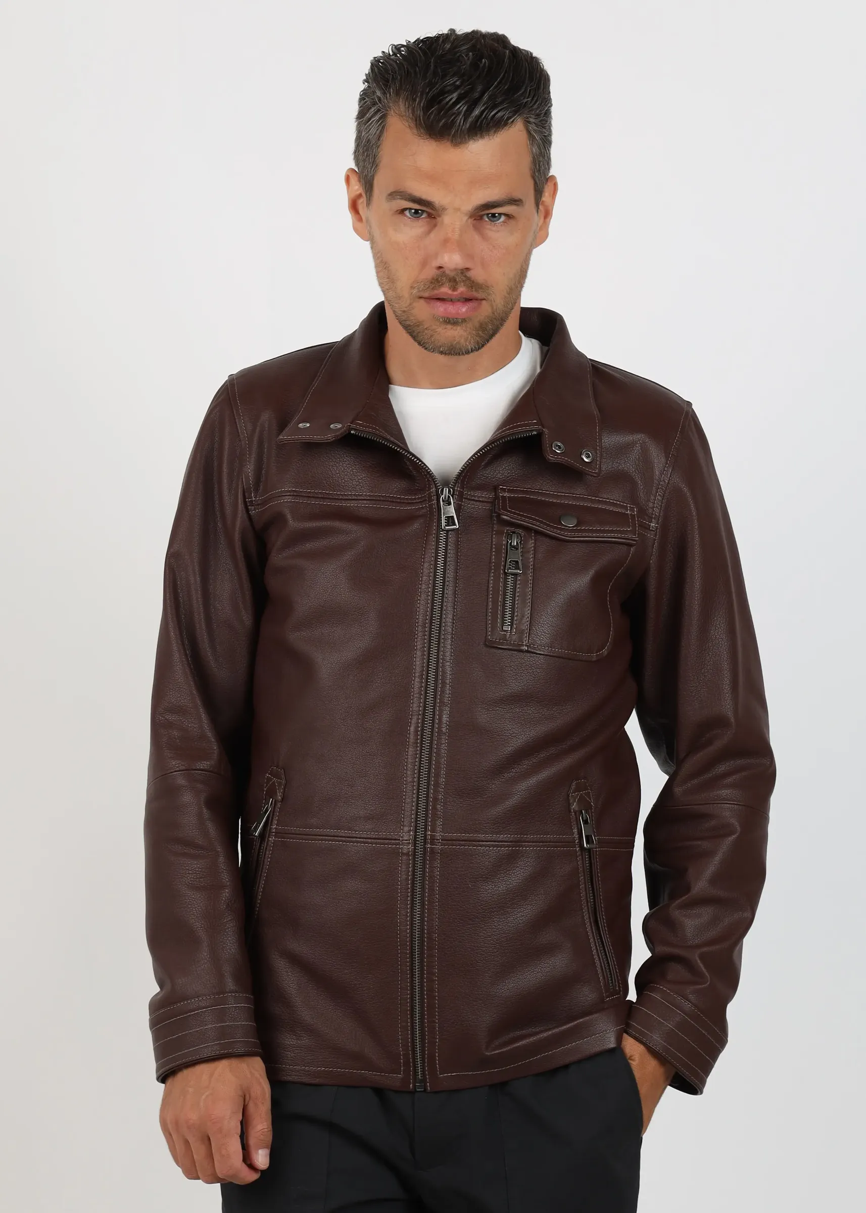 Geacă de Bărbați din Piele de Miel Tip Sacou Model Gabriel Cognac