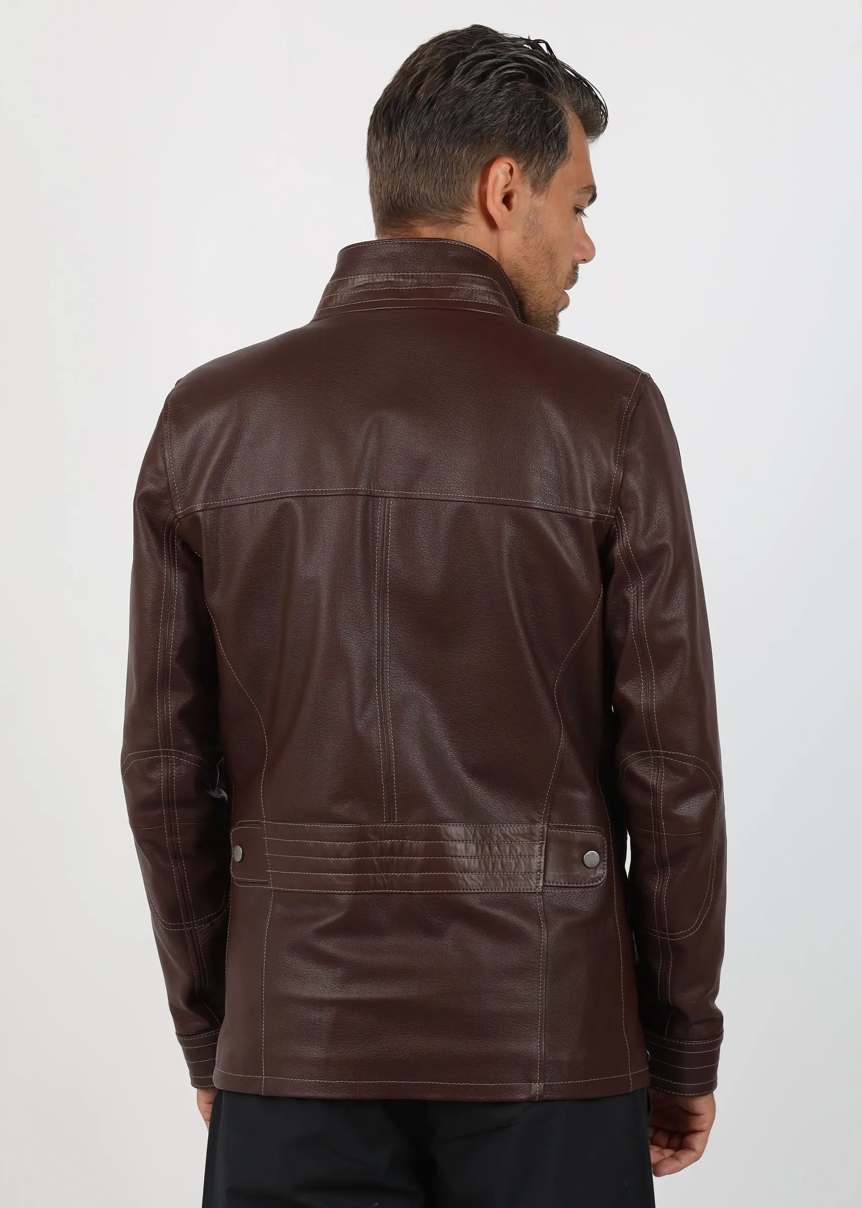 Geacă de Bărbați din Piele de Miel Tip Sacou Model Gabriel Cognac