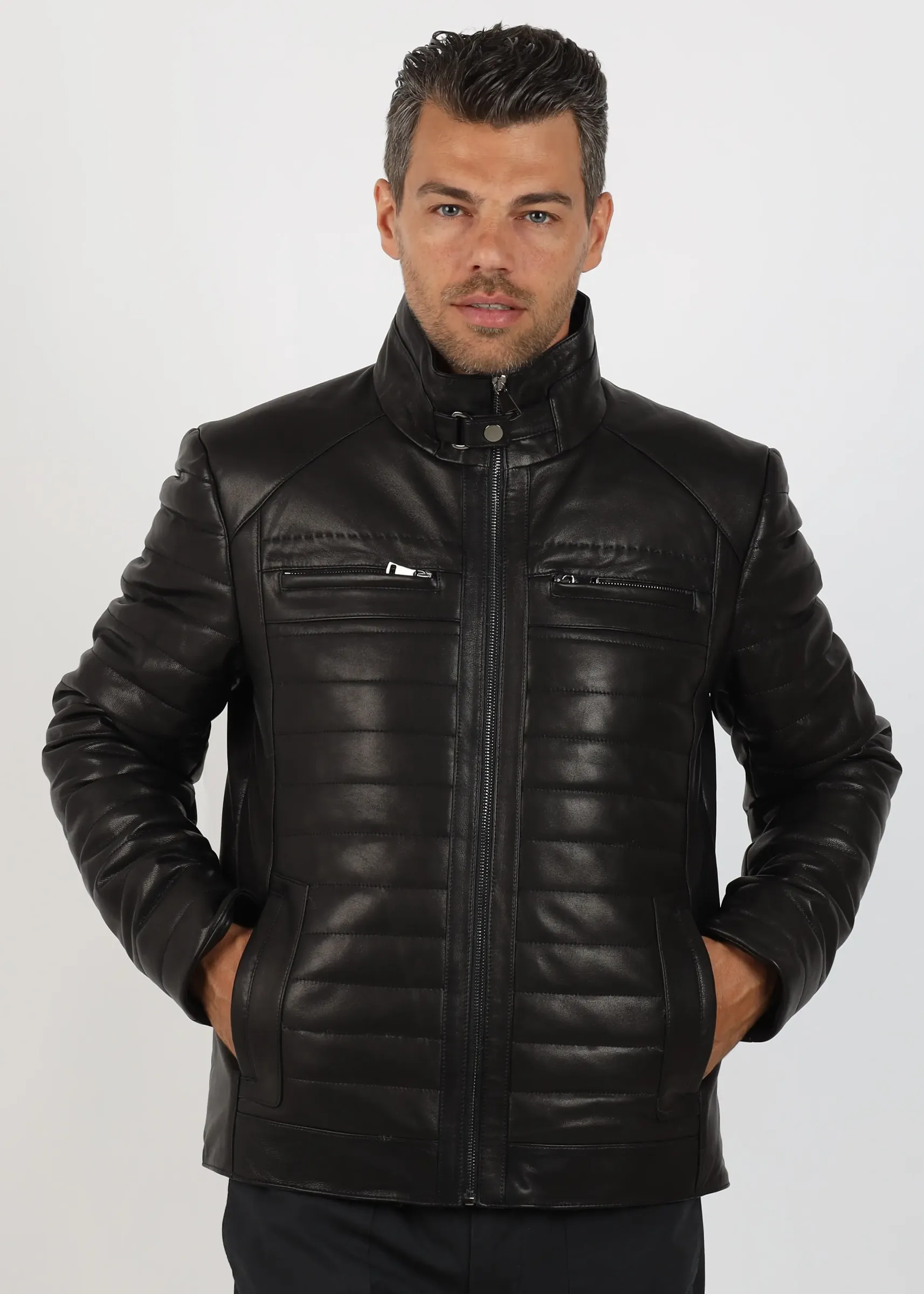 Geacă de Bărbați Matlasată din Piele de Miel Urban Model Valentin Negru