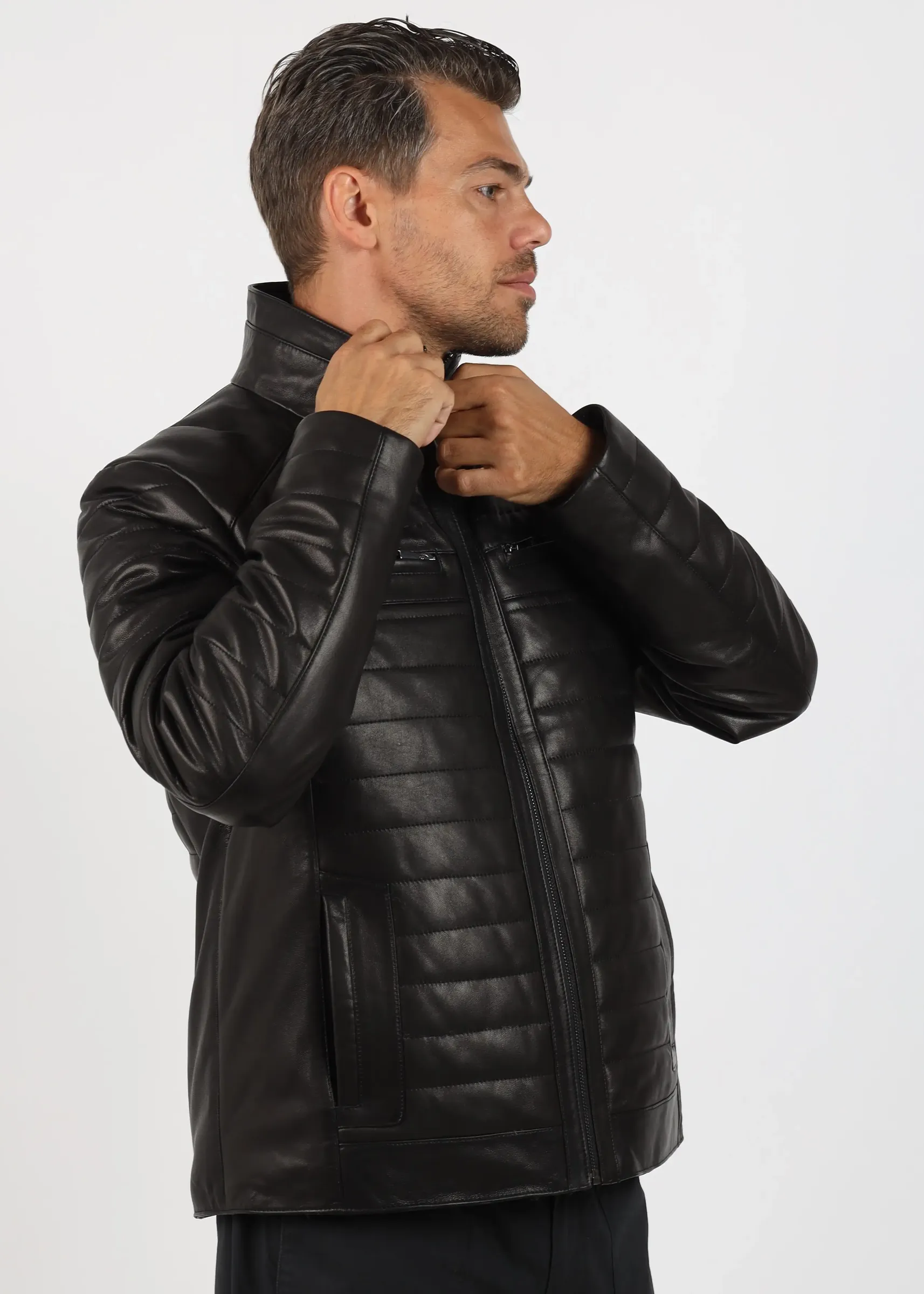 Geacă de Bărbați Matlasată din Piele de Miel Urban Model Valentin Negru