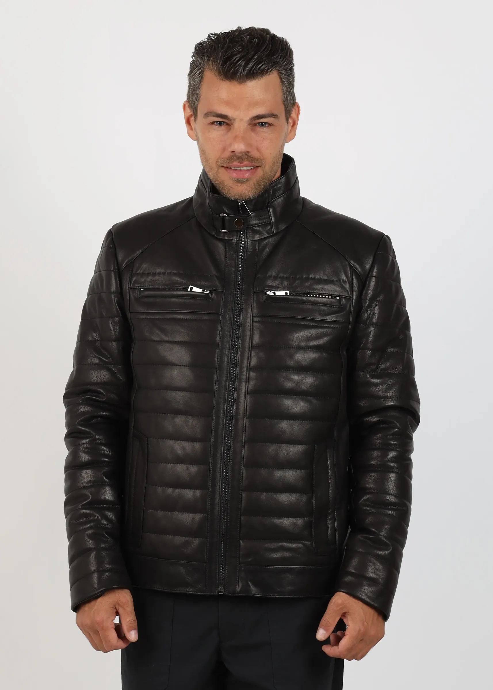 Geacă de Bărbați Matlasată din Piele de Miel Urban Model Valentin Negru