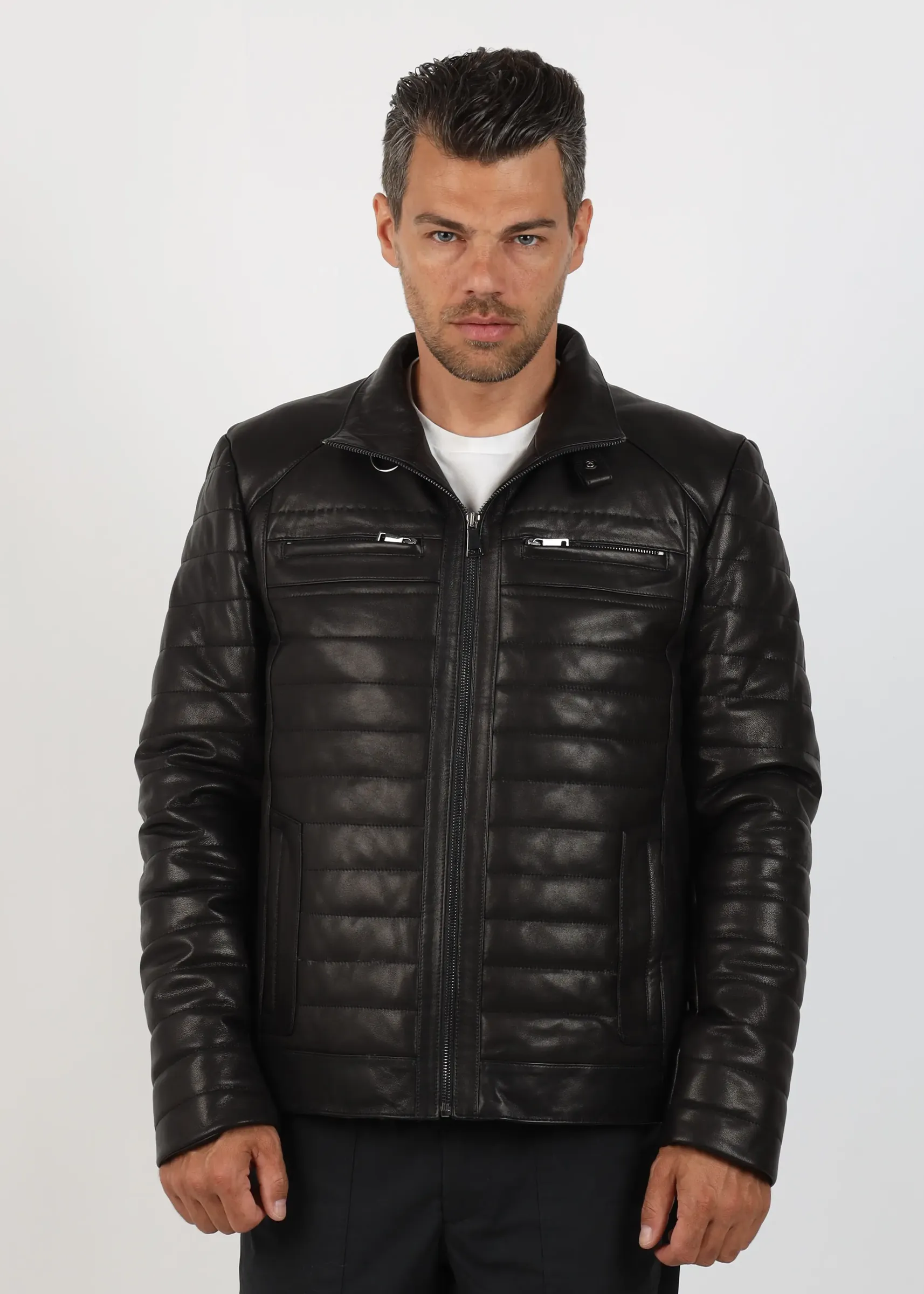Geacă de Bărbați Matlasată din Piele de Miel Urban Model Valentin Negru
