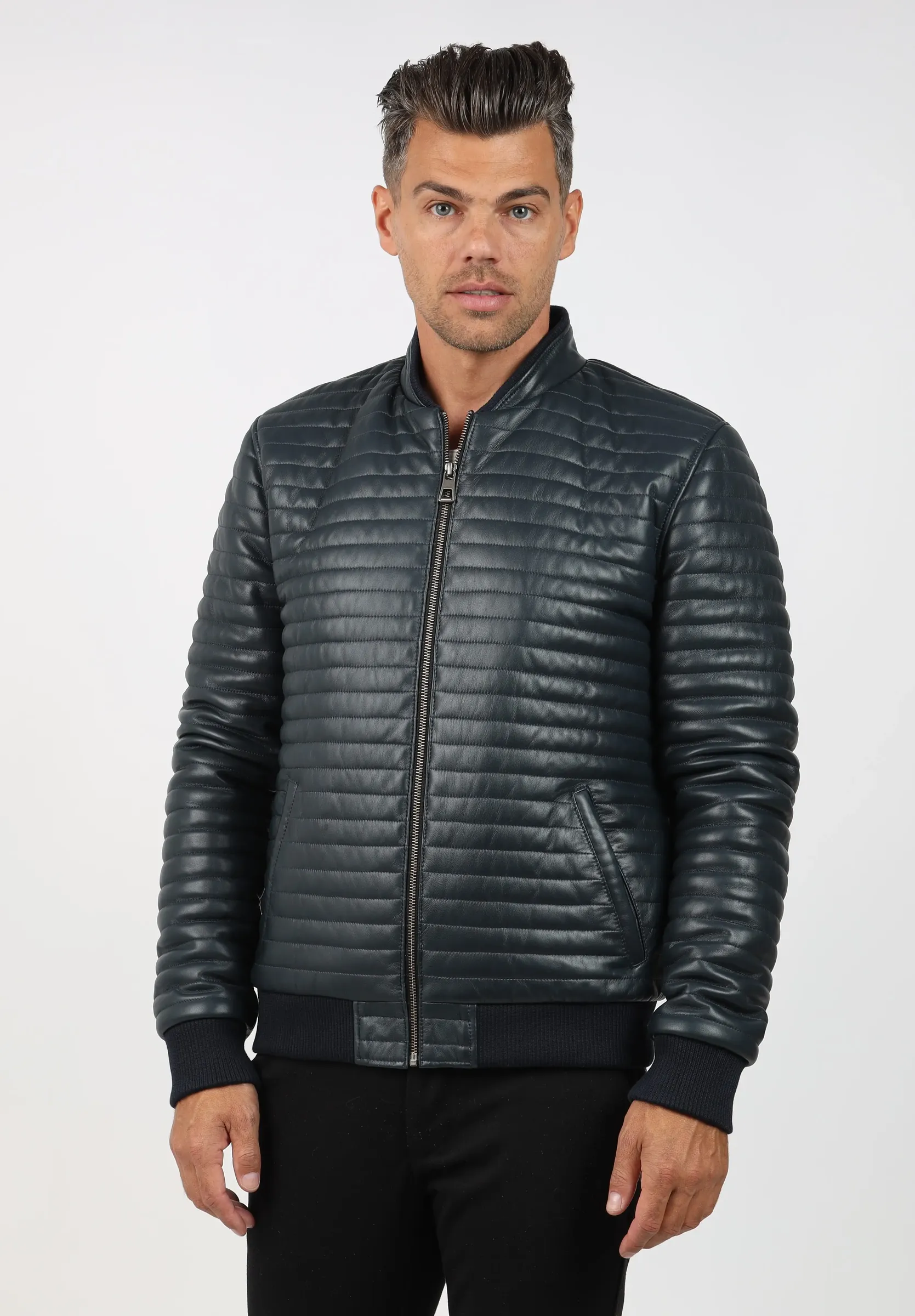Geacă de Bărbați din Piele  Matlasată Bomber Model Adam Bleumarin