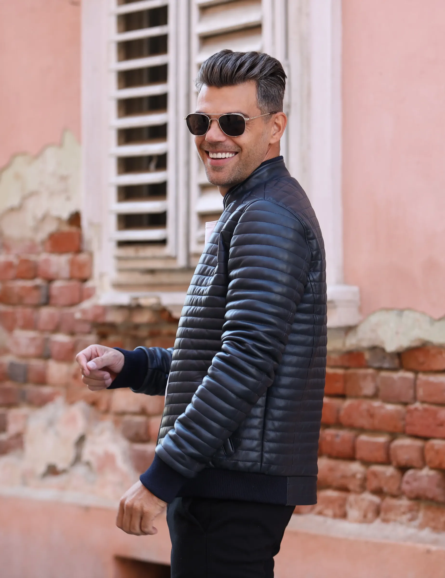 Geacă de Bărbați din Piele  Matlasată Bomber Model Adam Bleumarin
