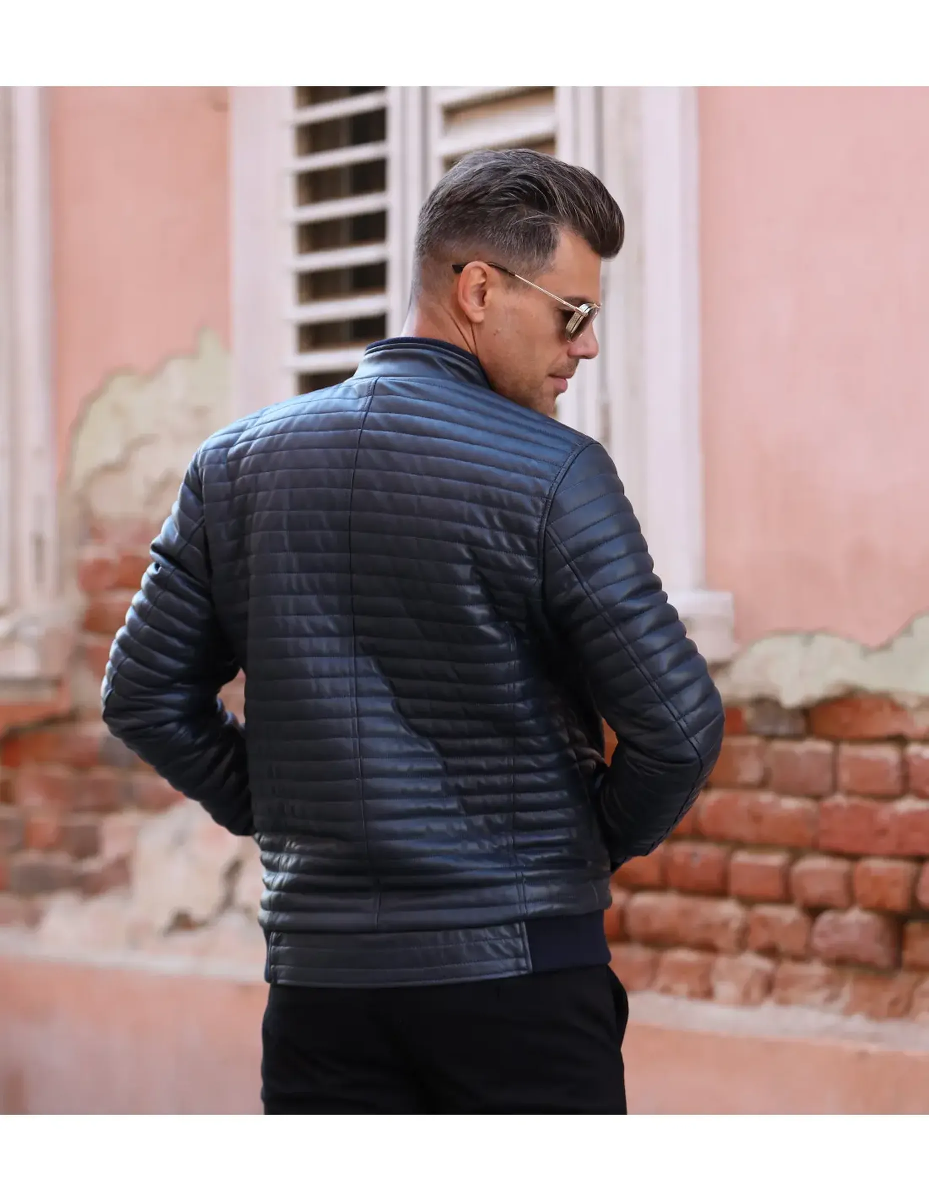 Geacă de Bărbați din Piele  Matlasată Bomber Model Adam Bleumarin
