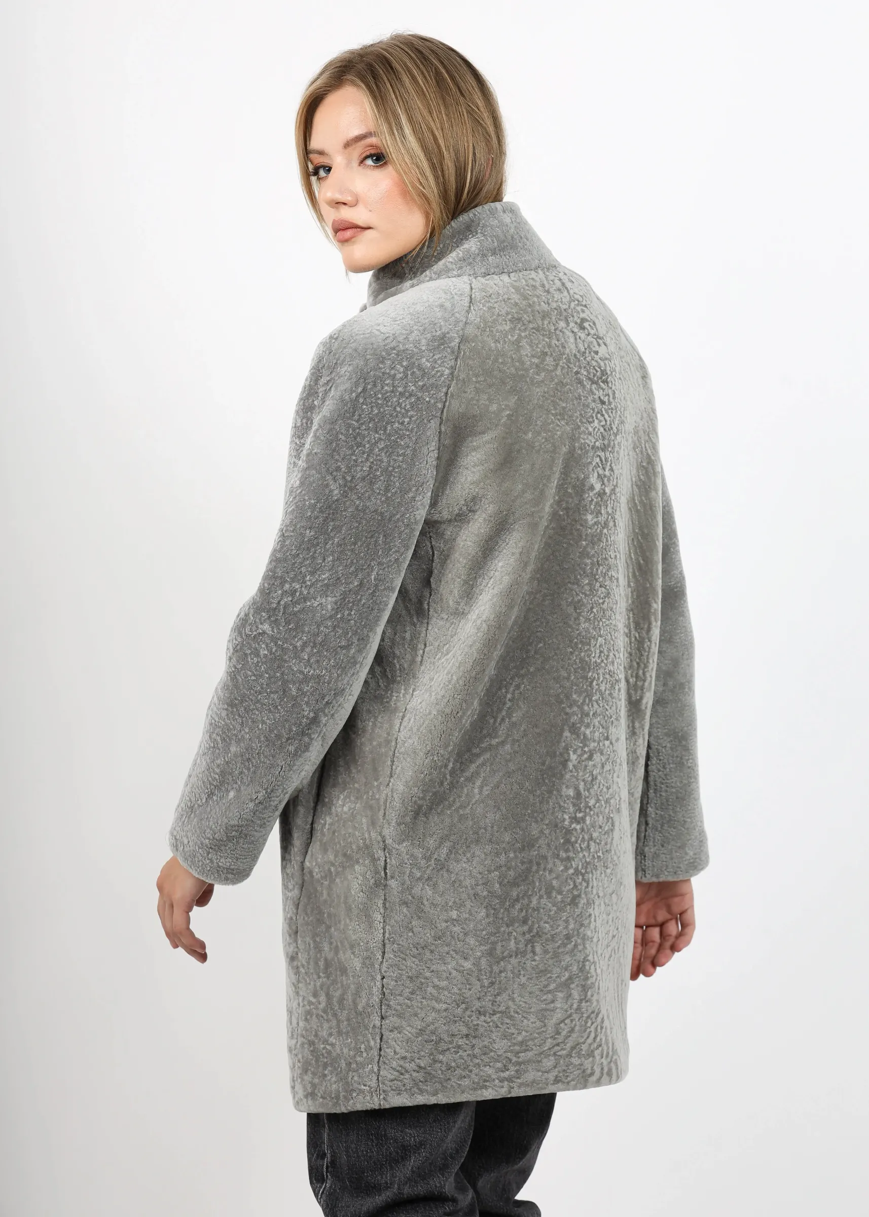 Cojoc din Blană de Miel Australian Model Mina Gri