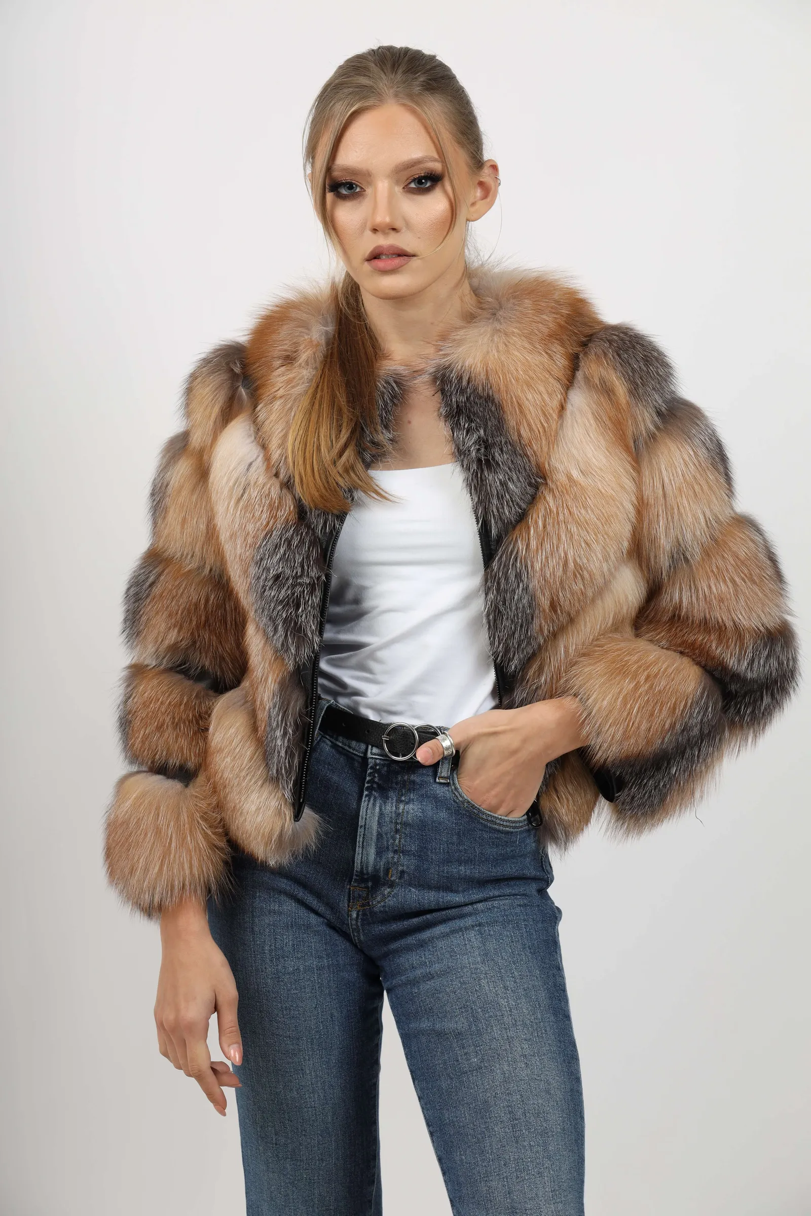 Haină de Damă din Blană de Vulpe Argintie Model Sonia 01 Otaban