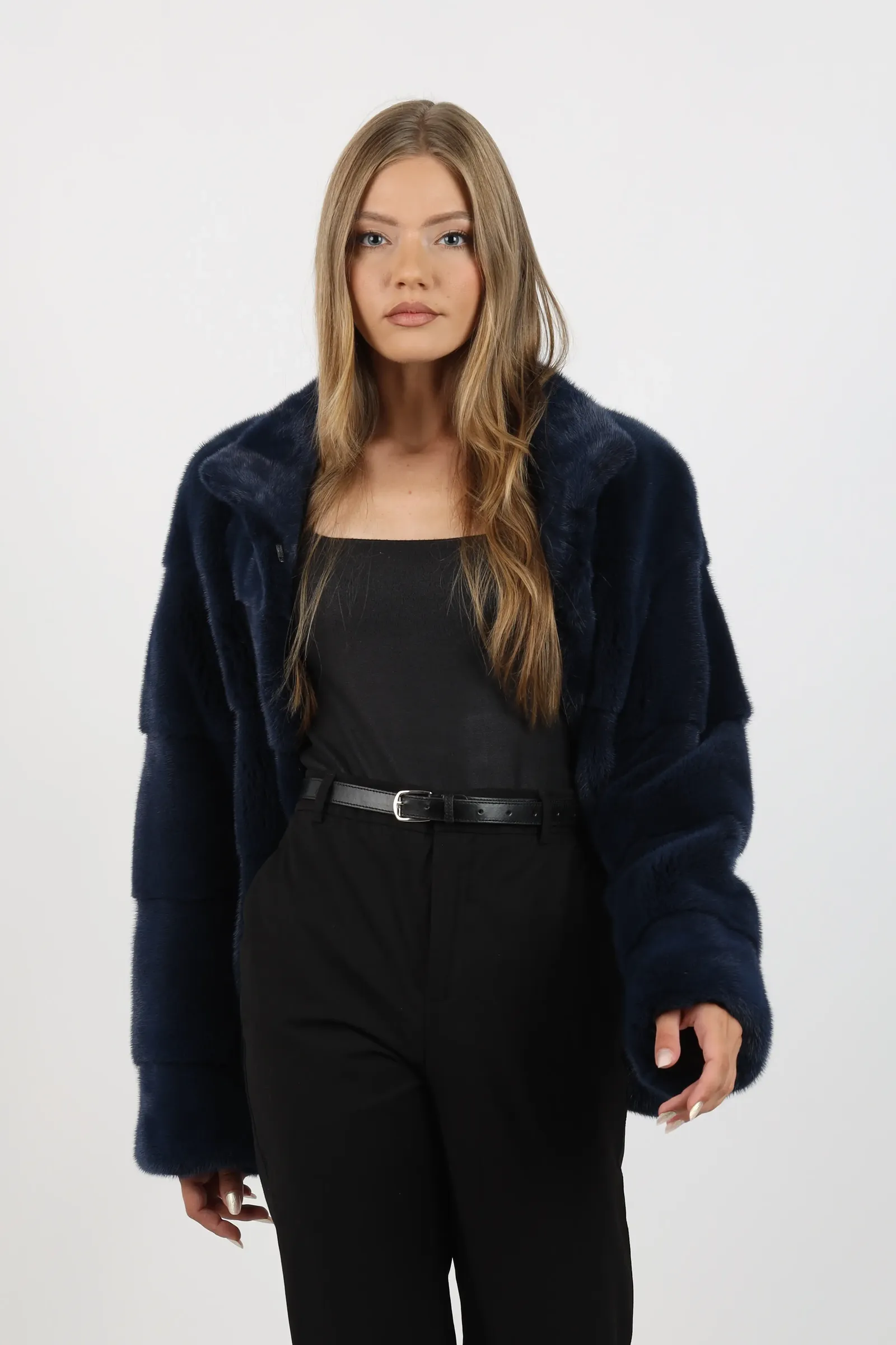 Haină de Damă din Blană de Nurcă Dark Blue Vizon