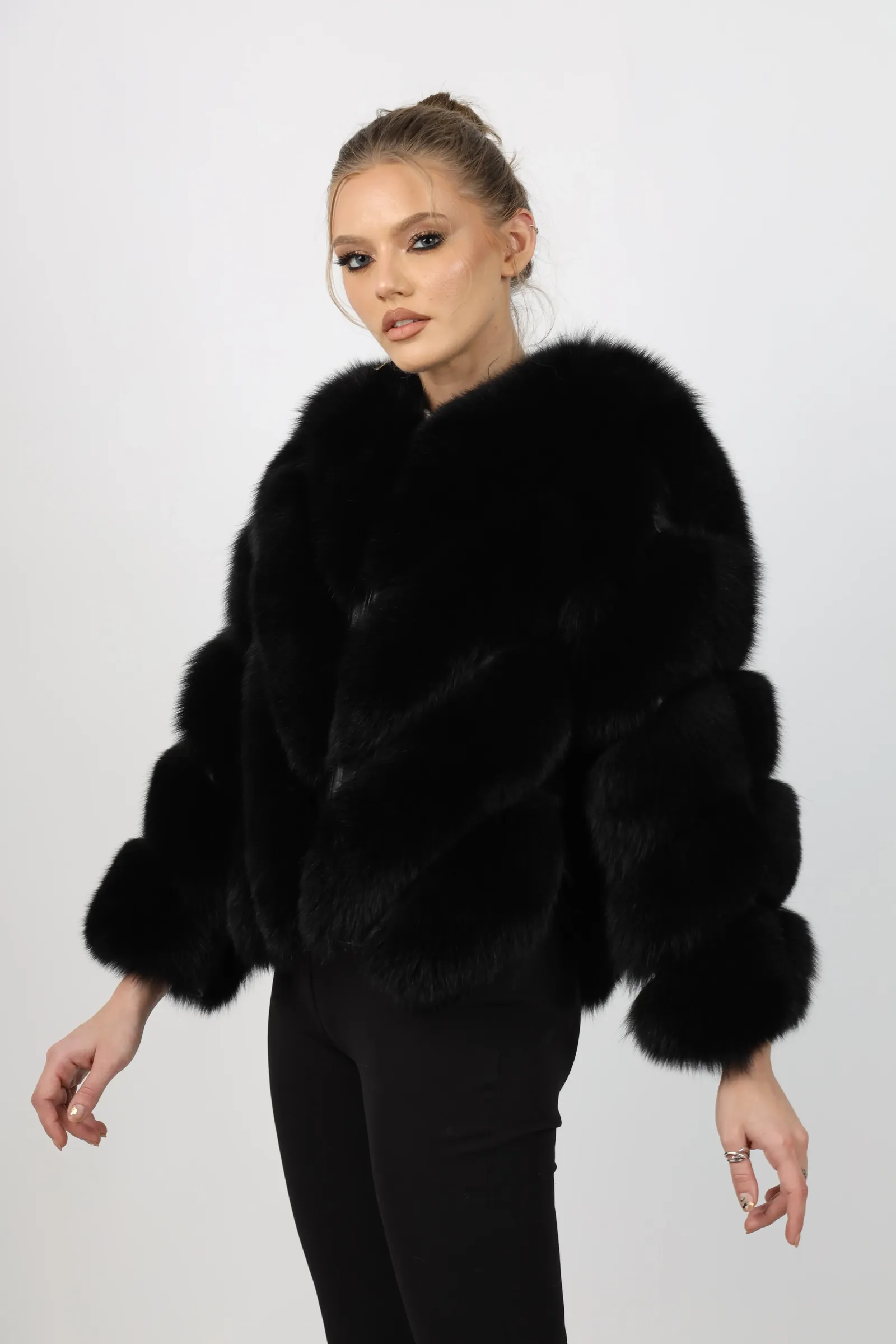 Haină de Damă din Blană de Vulpe Argintie Model Sonia 03 Negru