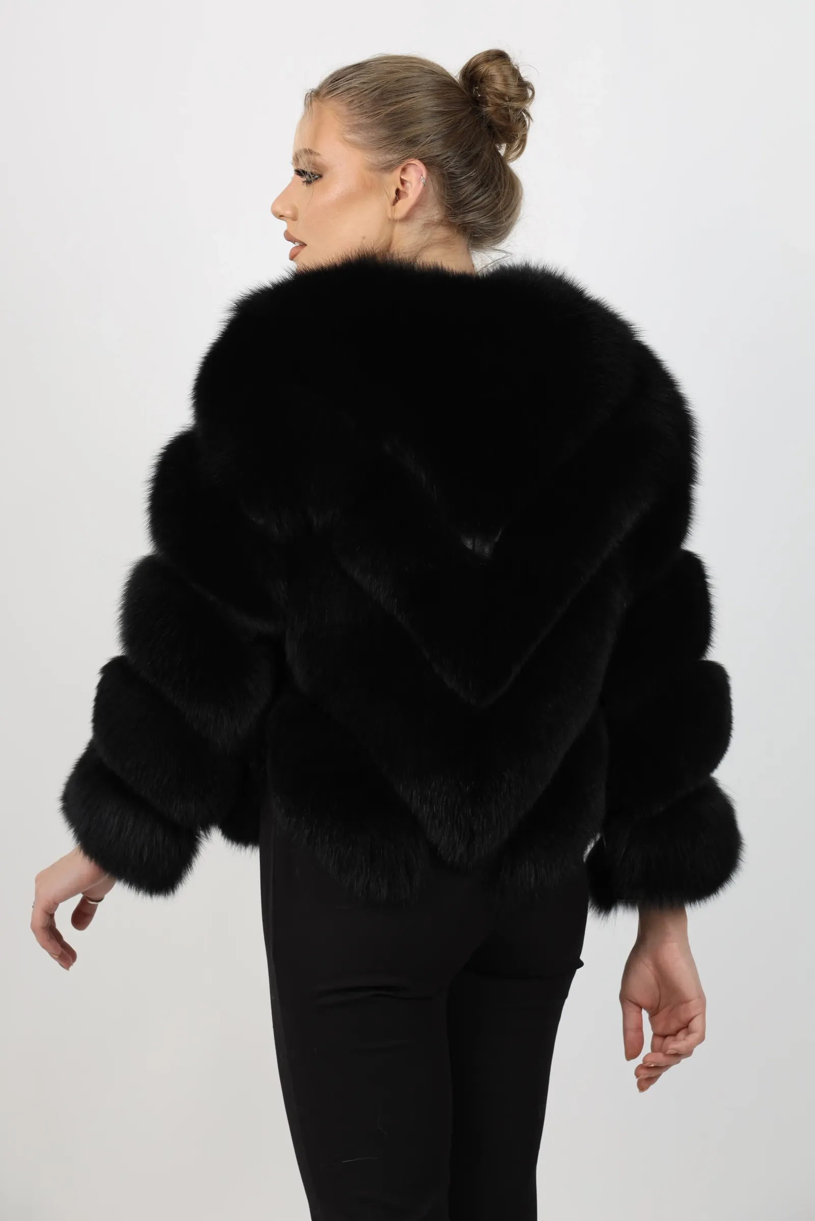 Haină de Damă din Blană de Vulpe Argintie Model Sonia 03 Negru