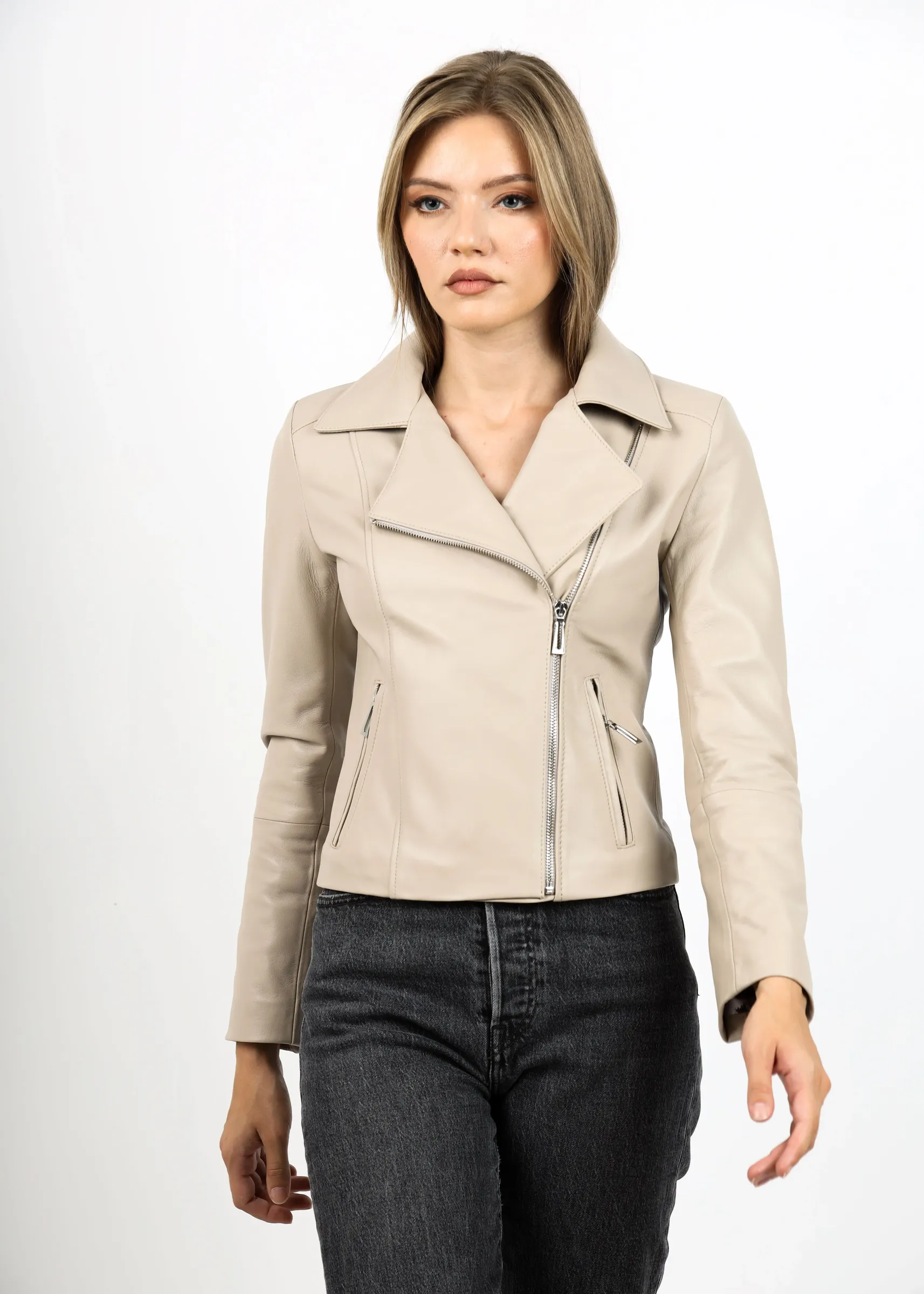 Geacă de Damă din Piele de Miel Model Urban Giovana Crem