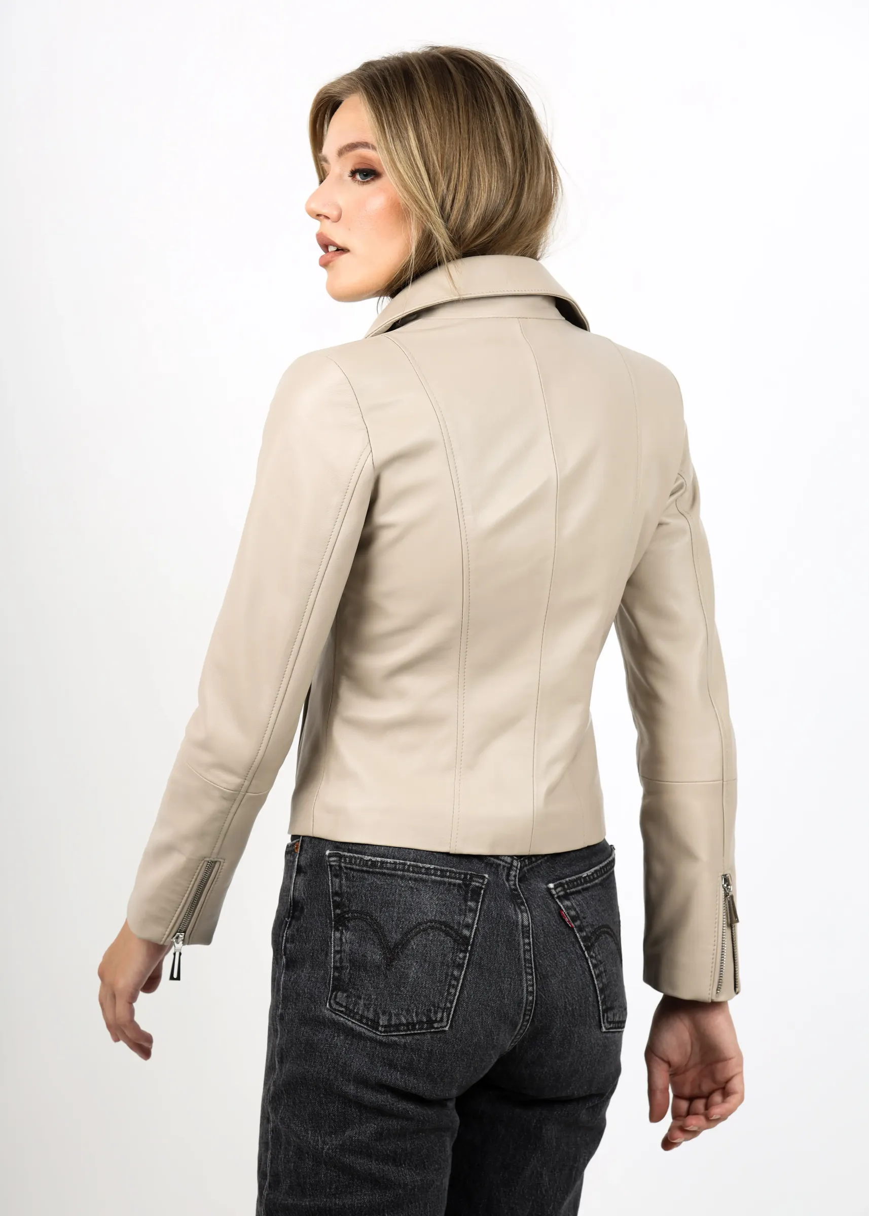 Geacă de Damă din Piele de Miel Model Urban Giovana Crem