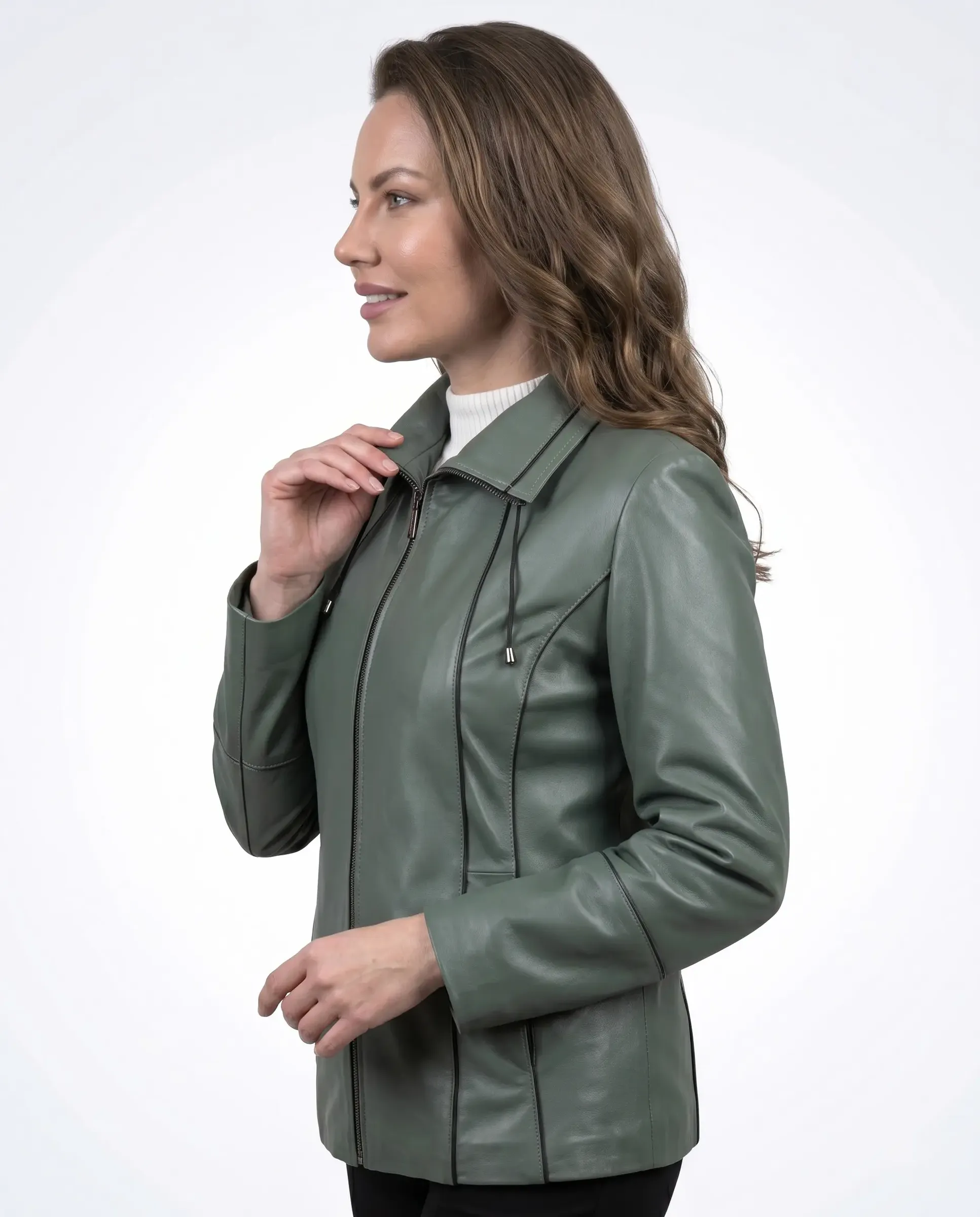 Geacă de Damă din Piele de Miel Model Iulia Verde