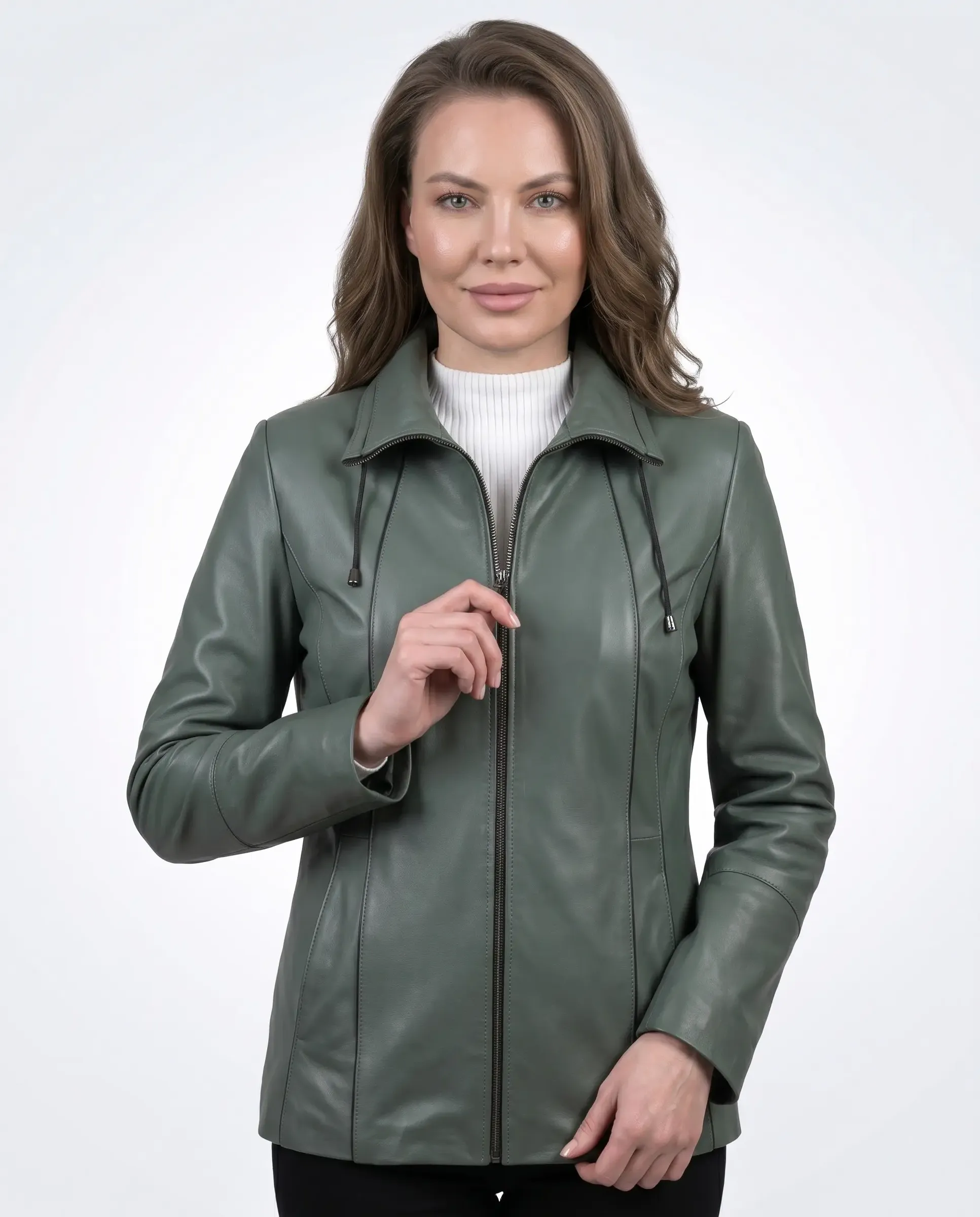 Geacă de Damă din Piele de Miel Model Iulia Verde