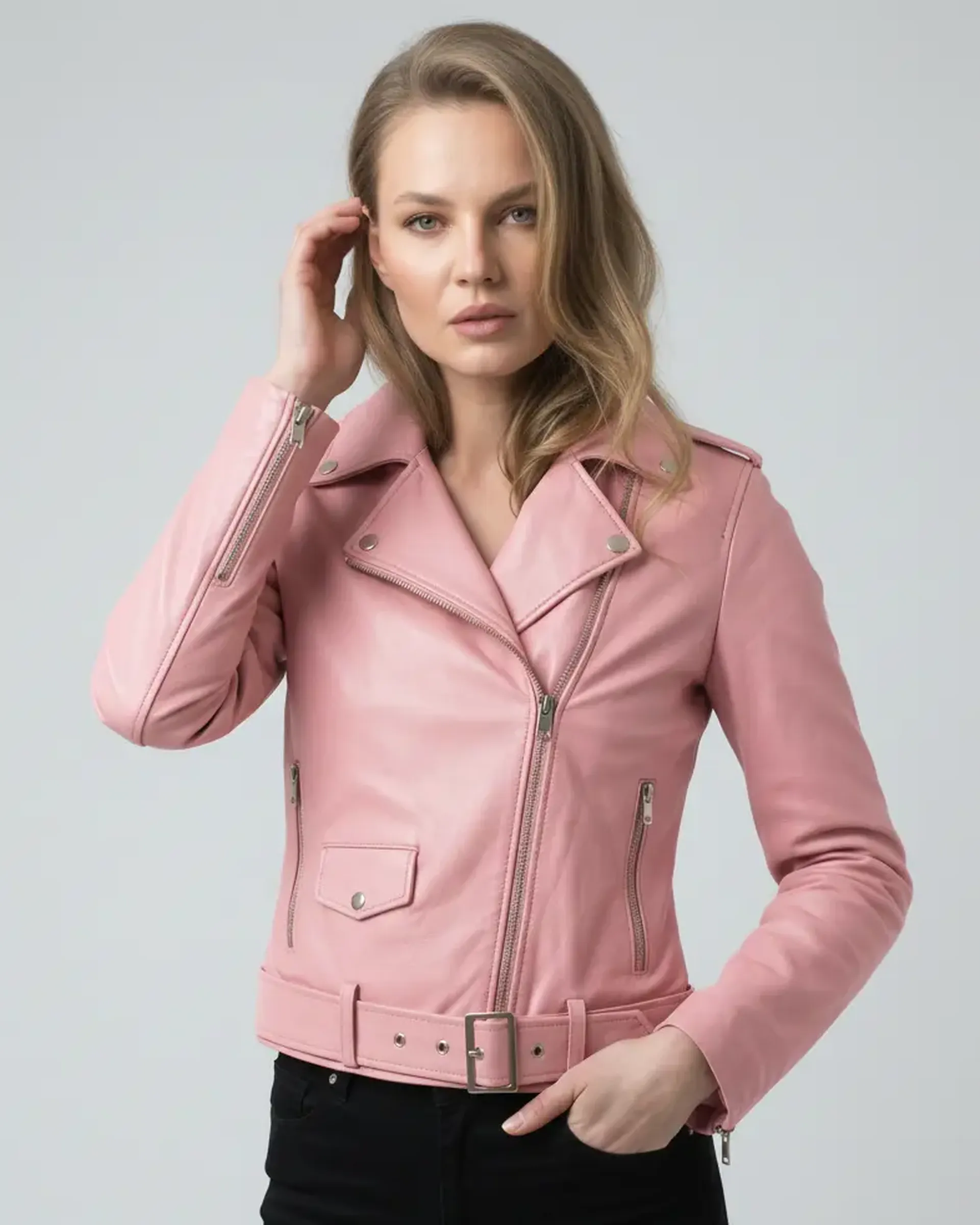 Geacă de Damă din Piele de Miel Urban Model Adina Roz Pudră