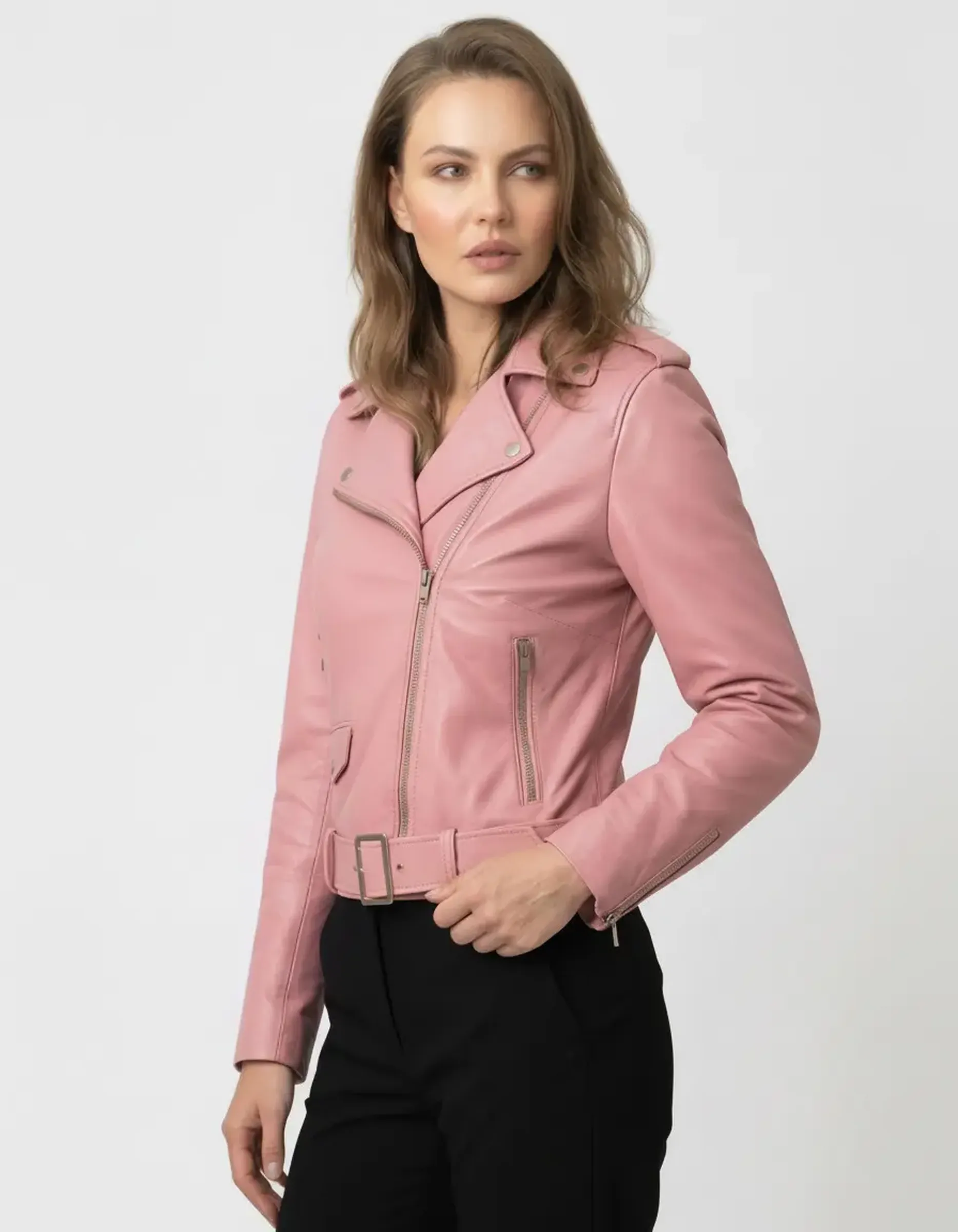 Geacă de Damă din Piele de Miel Urban Model Adina Roz Pudră