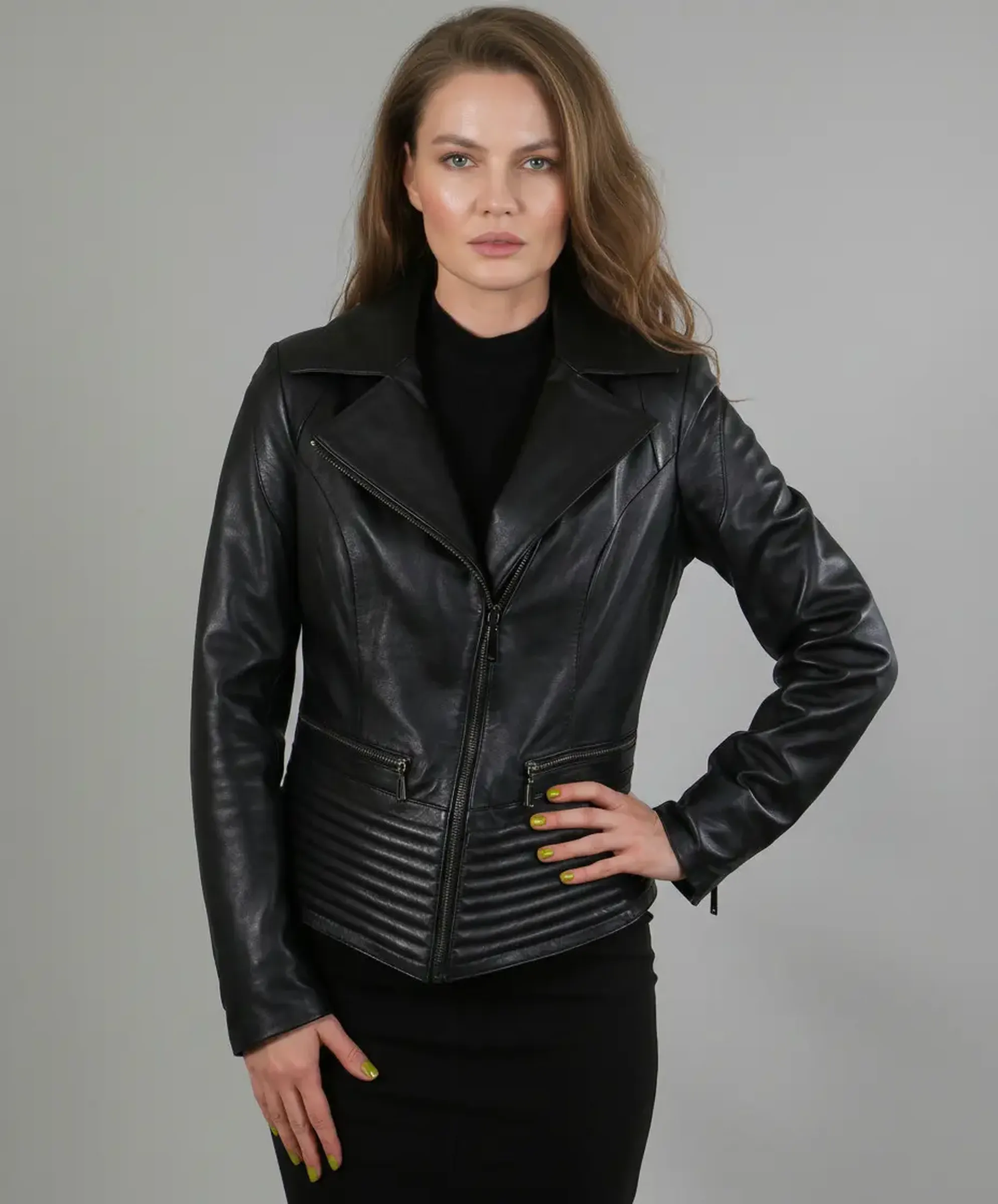 Geacă de Damă din Piele de Miel cu Revere Model Urban Elsa Negru