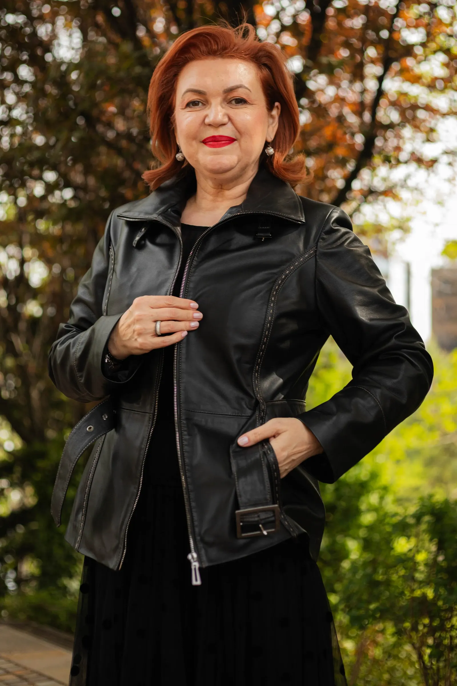Geacă de Damă din Piele de Miel Model Clasic Emilia Negru