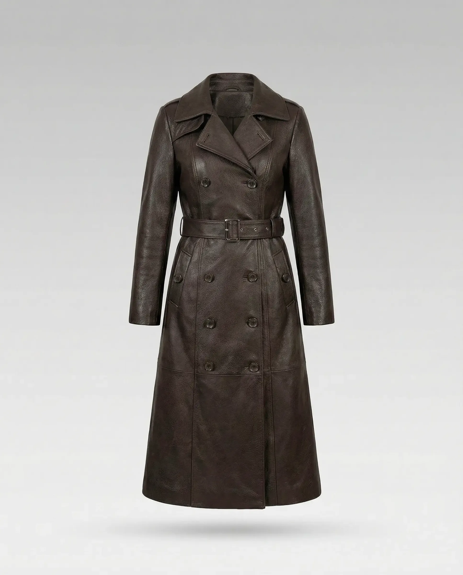 Trench de Damă din Piele de Miel cu Finisaj Jumbo Model Xena Maro