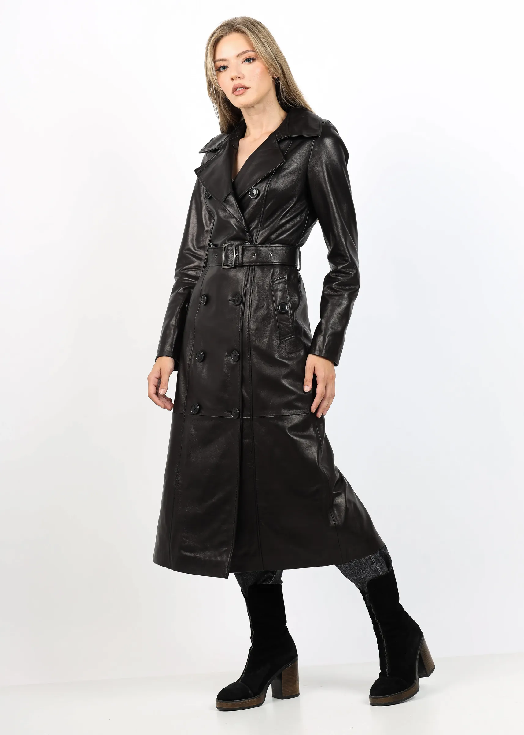 Trench din Piele de Miel Model Xena