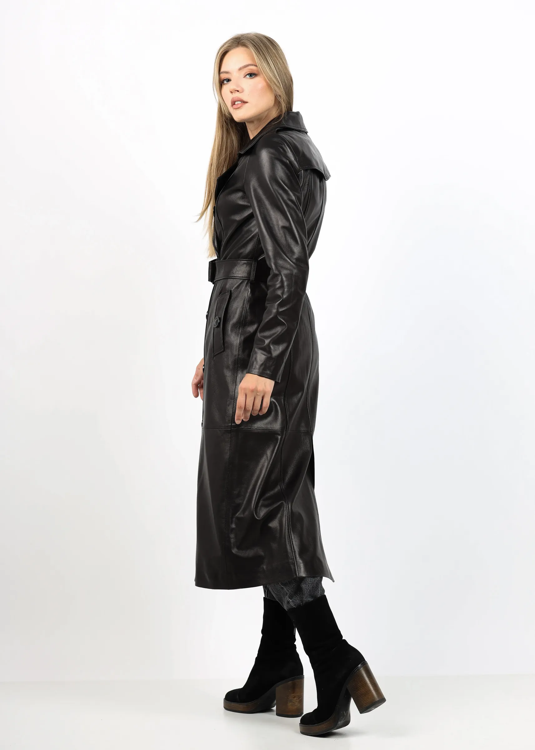 Trench din Piele de Miel Model Xena