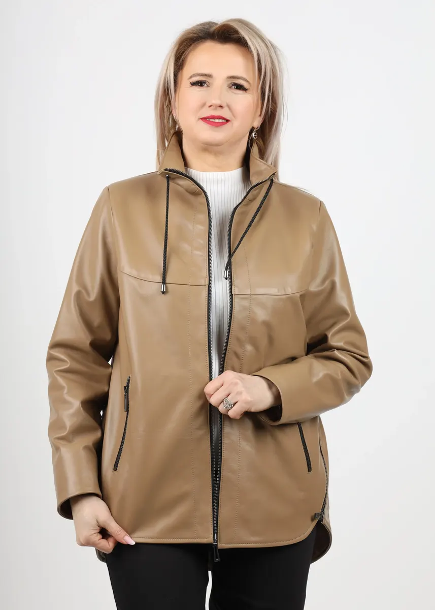 Geacă de Damă din Piele de Miel cu Jnur Reglabil în Talie Model Lidia Mocha Mousse