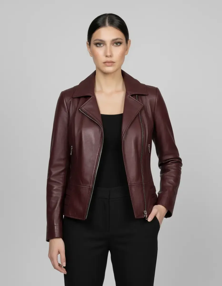 Geacă de Damă din Piele de Miel Model Urban Cezara Burgundy