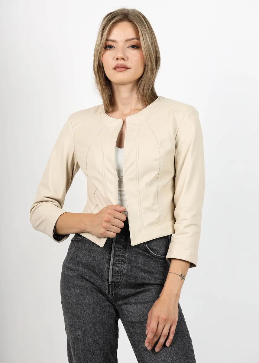Geacă de Damă din Piele Nappa de Miel Model Misty Crem