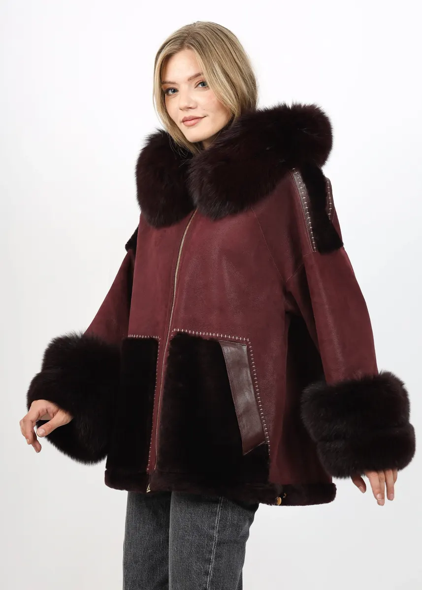 Geacă din Blană de Miel și Vulpe Argintie Model Arya