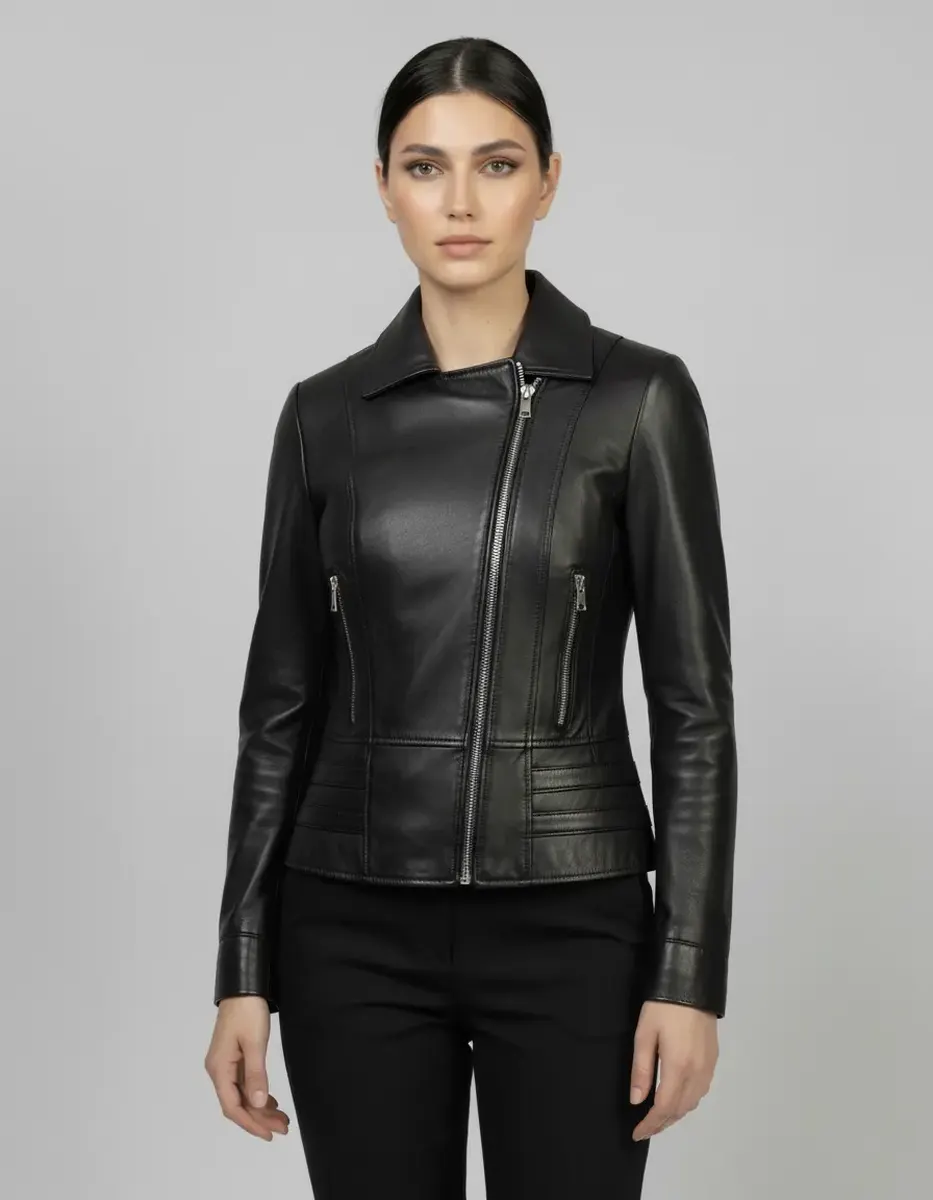 Geacă de Damă din Piele de Miel Model Urban Cezara Negru