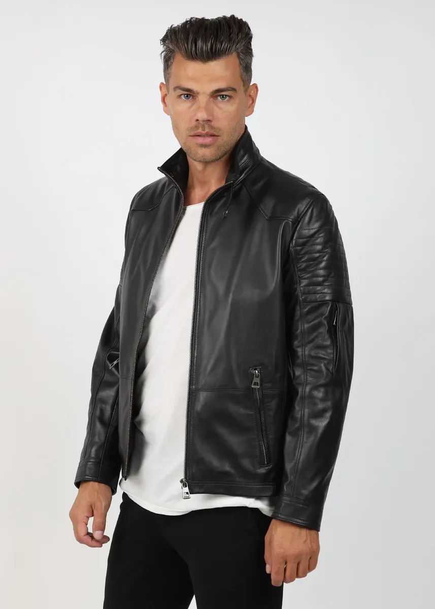 Geacă de Bărbați din Piele de Miel Urban Model Filip Negru