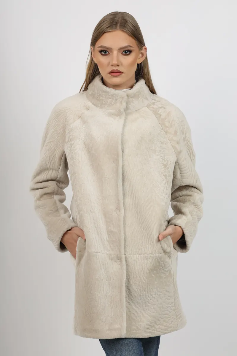 Cojoc din Blană de Miel Australian Model Mina Crem
