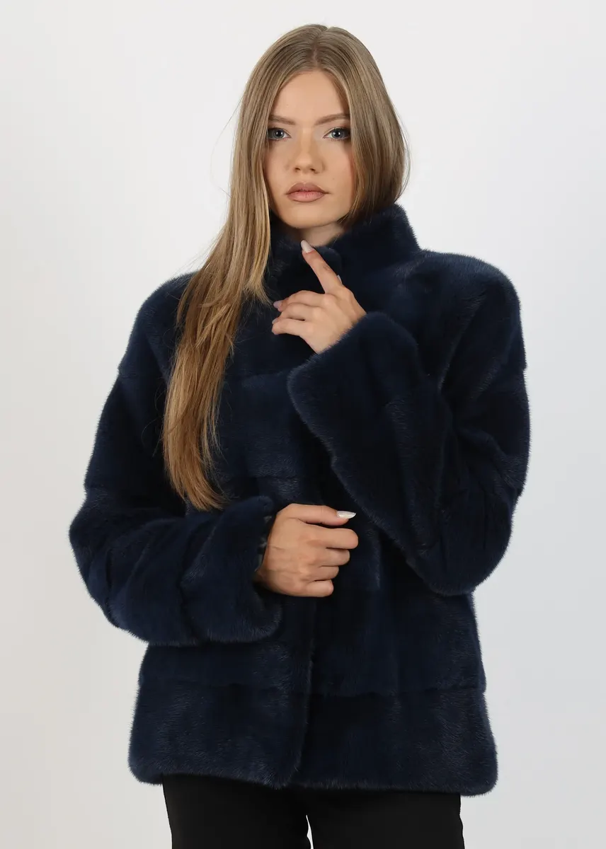Haină de Damă din Blană de Nurcă Dark Blue Vizon