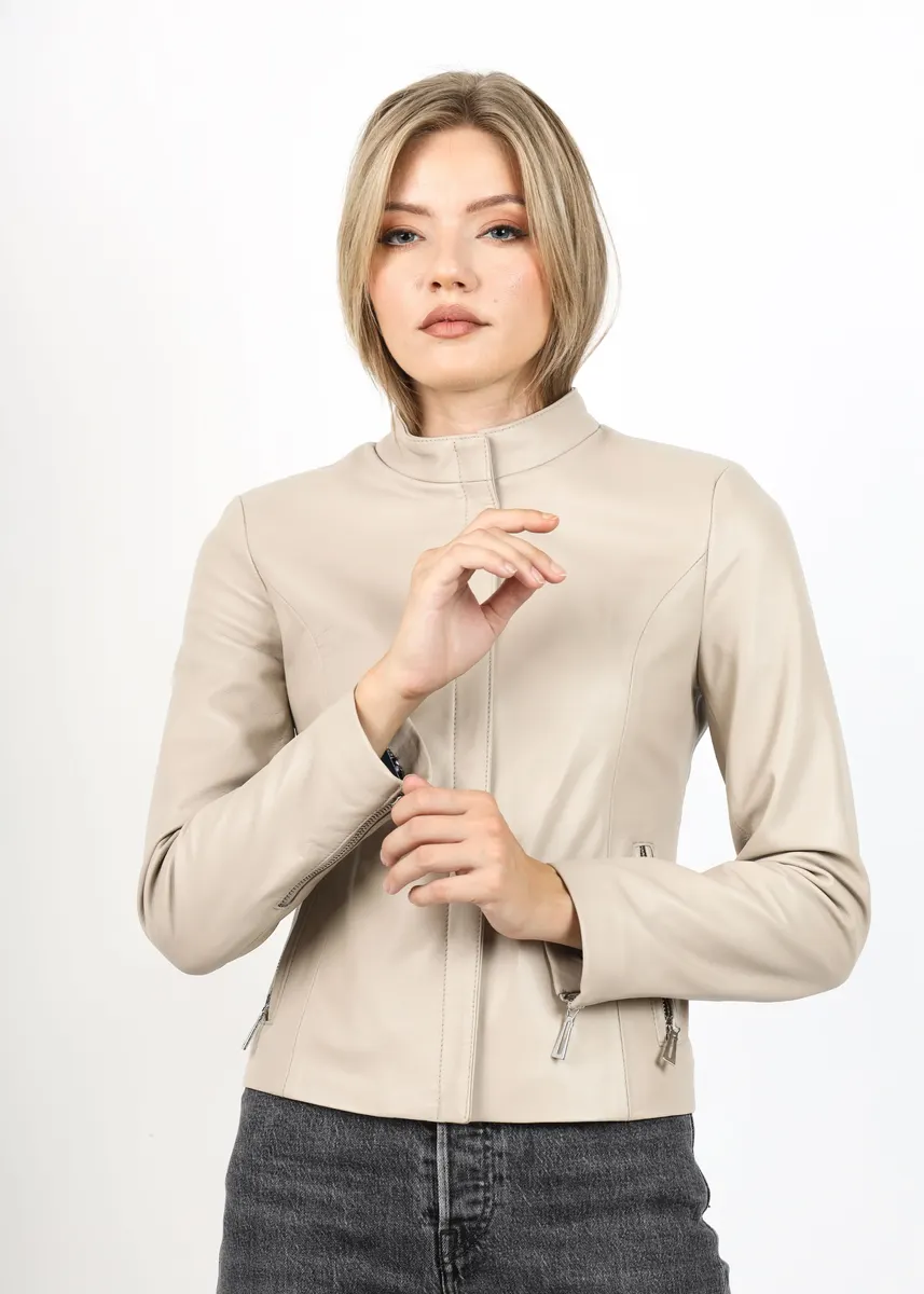 Geacă de Damă din Piele de Miel Model Andreea Crem