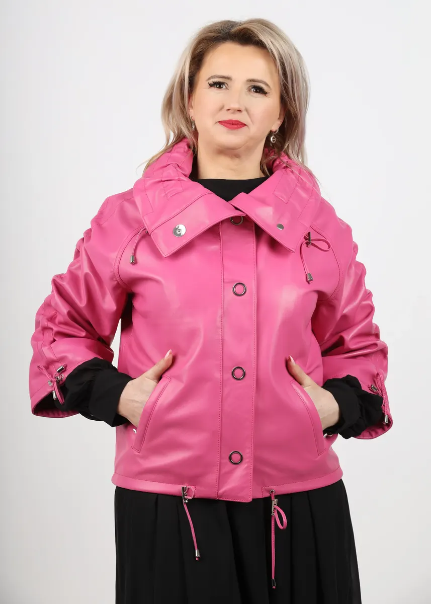 Geacă de Damă din Piele de Miel Model Ximena Fucsia