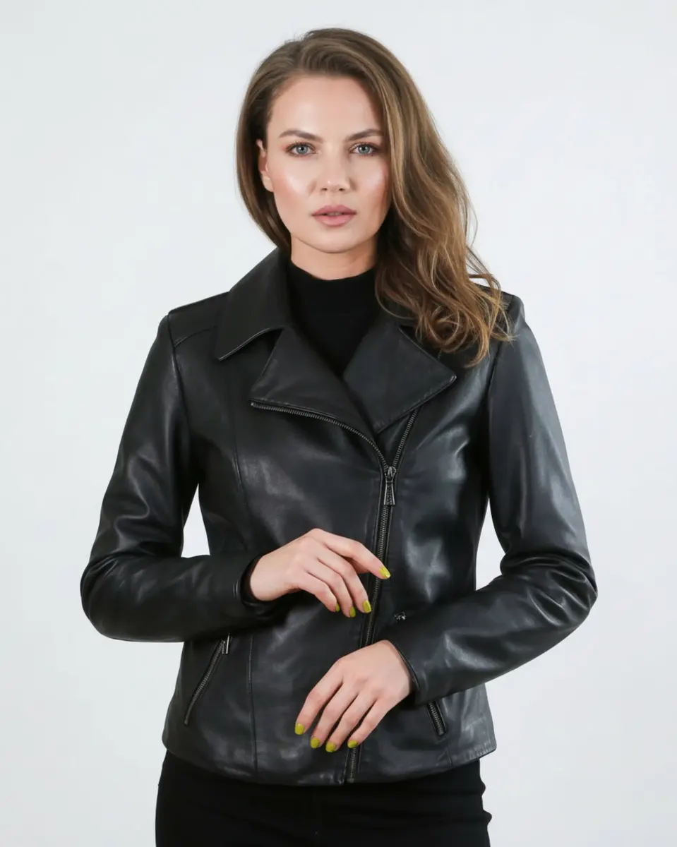 Geacă de Damă din Piele de Miel Model Liana Negru