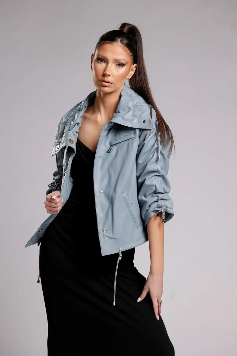 Geacă din Piele de Miel Model Ximena Baby Blue