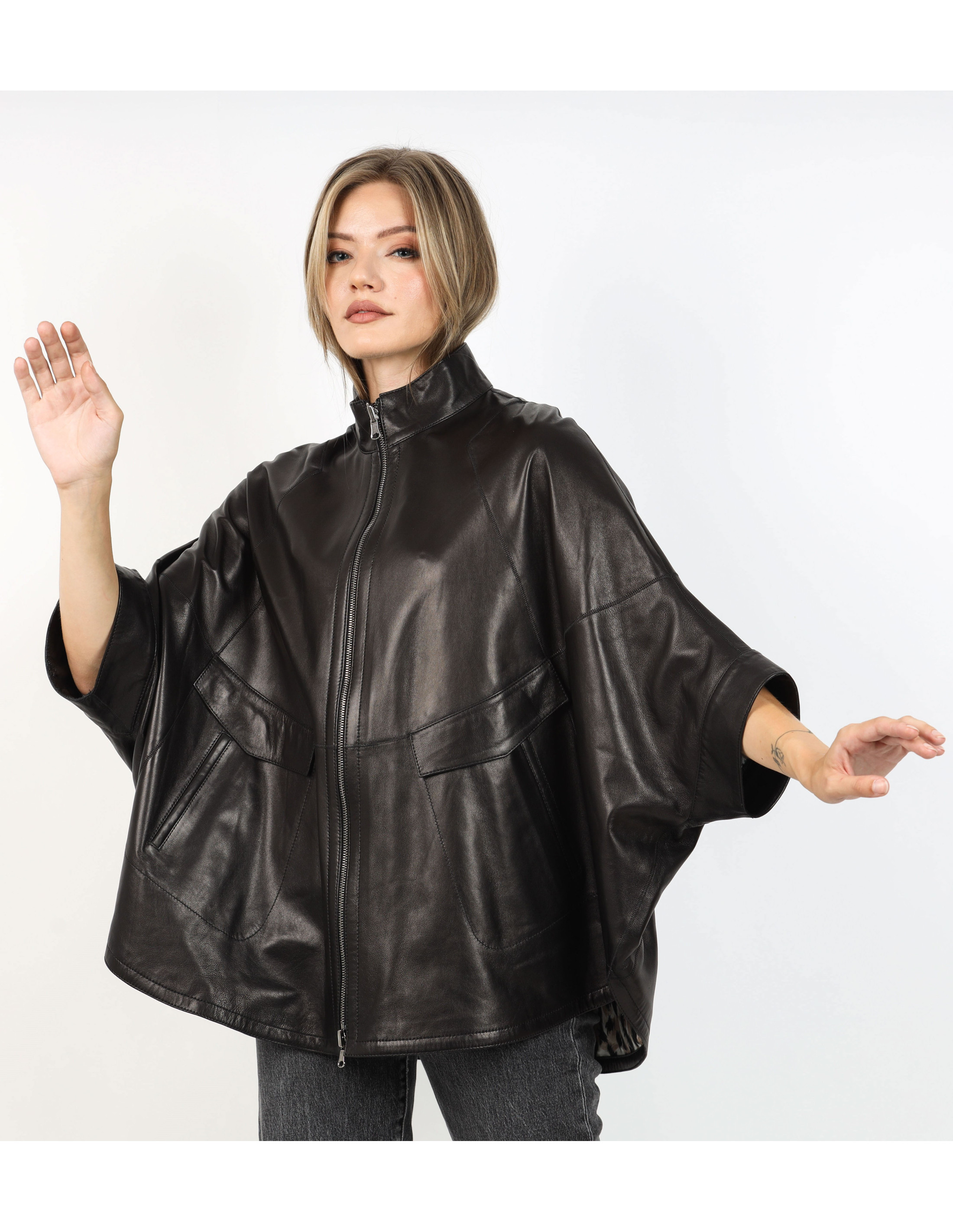 Geacă de Damă din Piele Nappa de Miel cu Dublă Față Model Felicia Negru - imagine 6