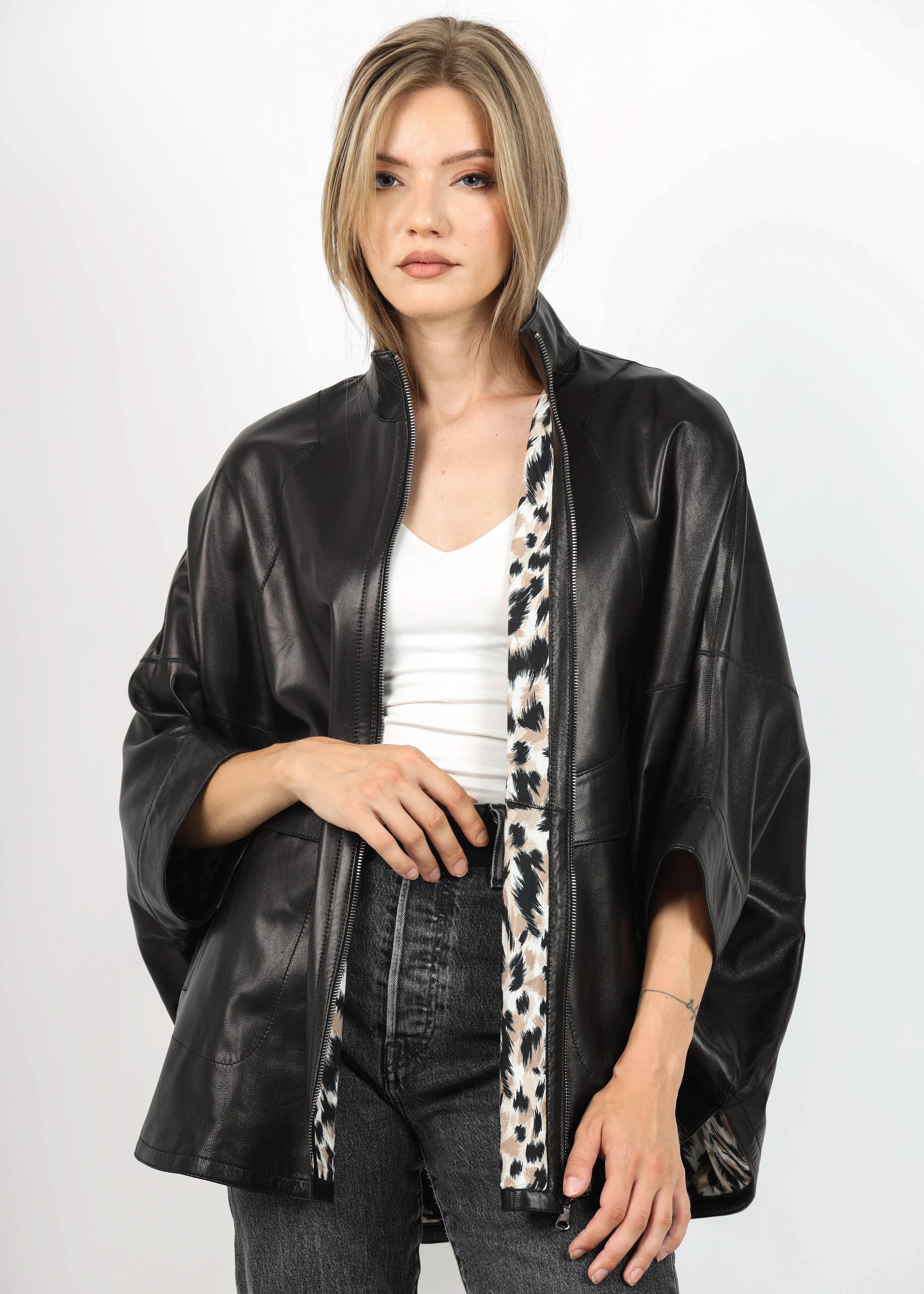 Geacă de Damă din Piele Nappa de Miel cu Dublă Față Model Felicia Negru - imagine 9