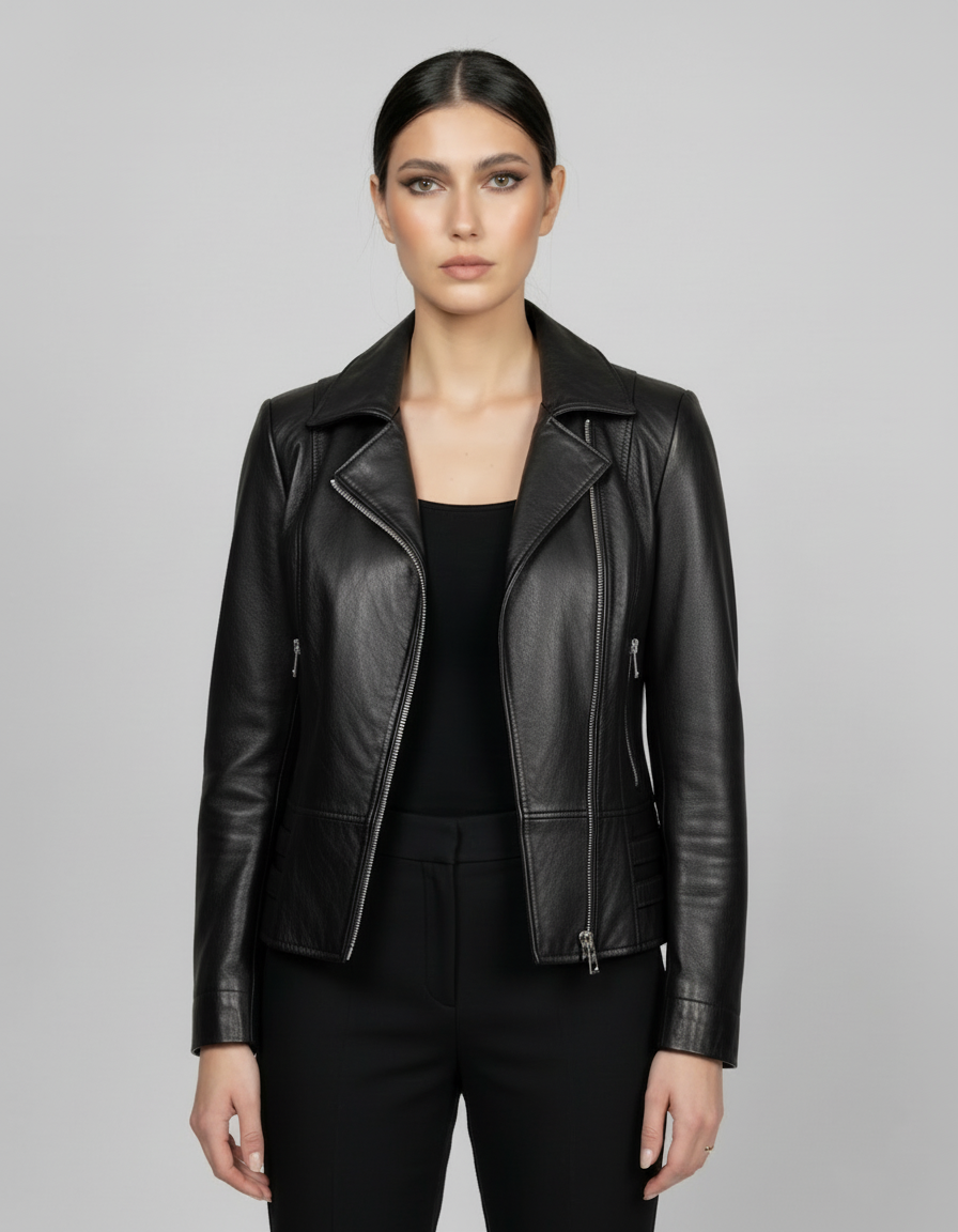 Geacă de Damă din Piele de Miel Model Urban Cezara Negru - imagine 2