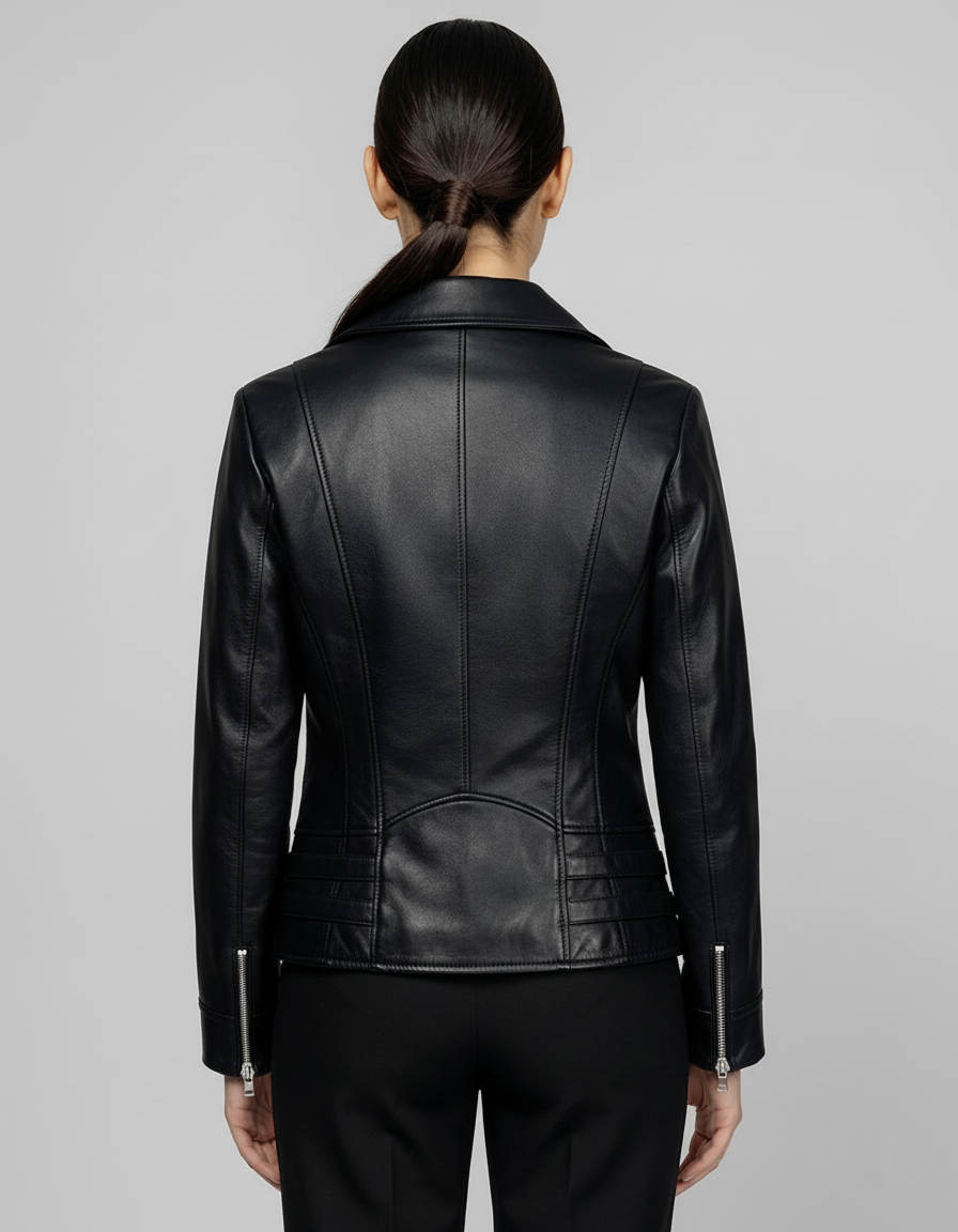 Geacă de Damă din Piele de Miel Model Urban Cezara Negru - imagine 4