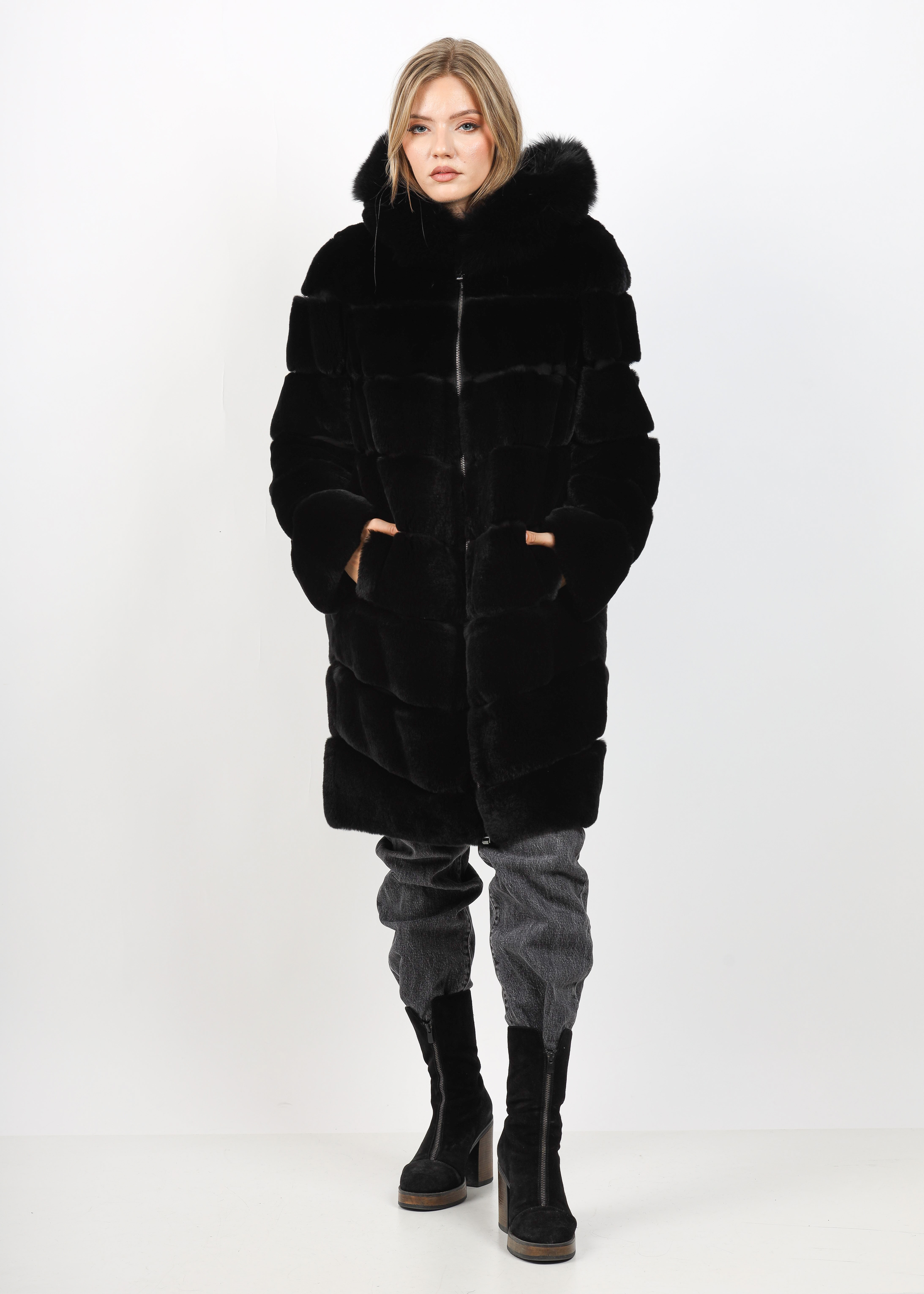 Haină din Blană de Iepure Chinchilla Rex Model Lora - imagine 3