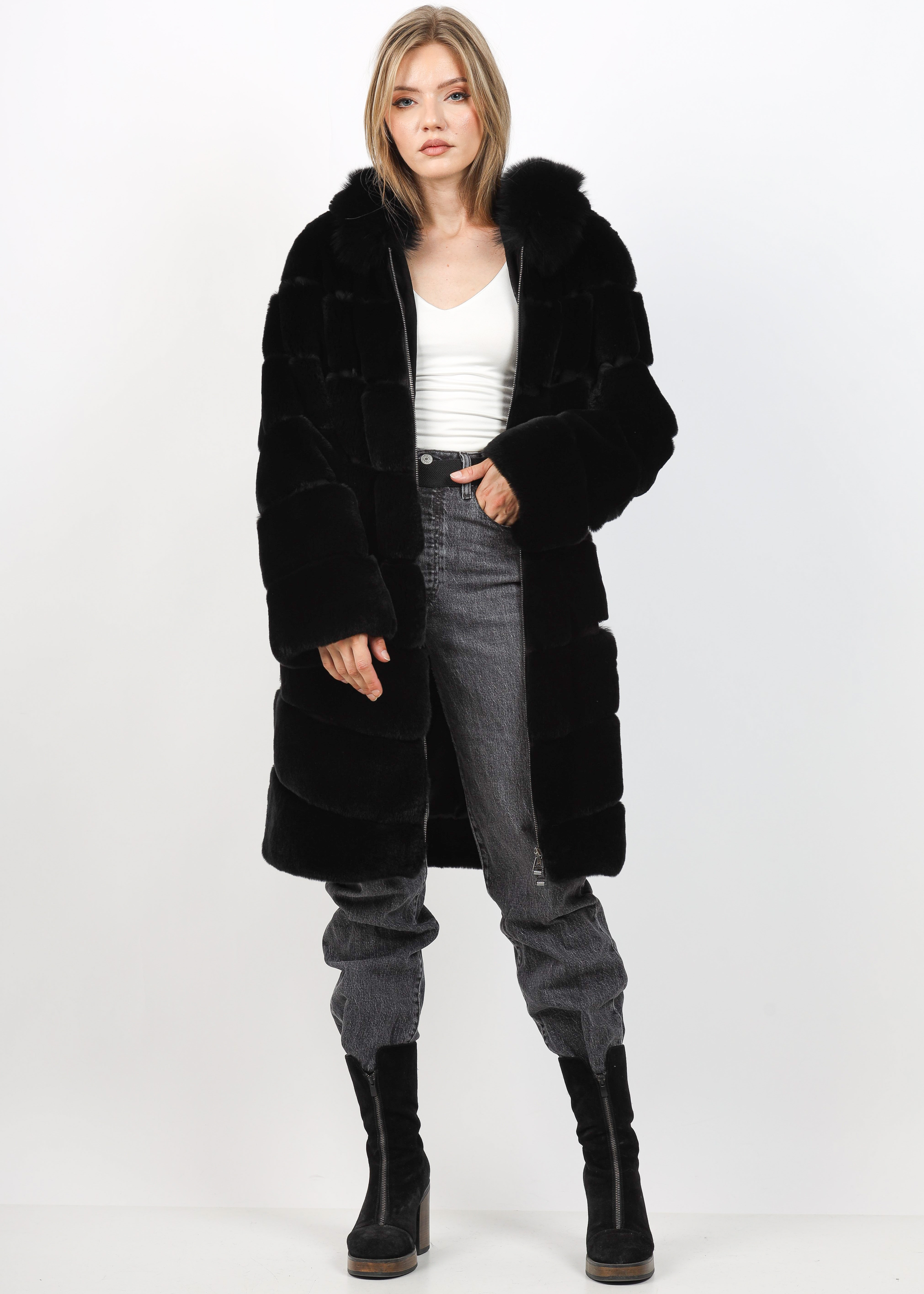 Haină din Blană de Iepure Chinchilla Rex Model Lora - imagine 5