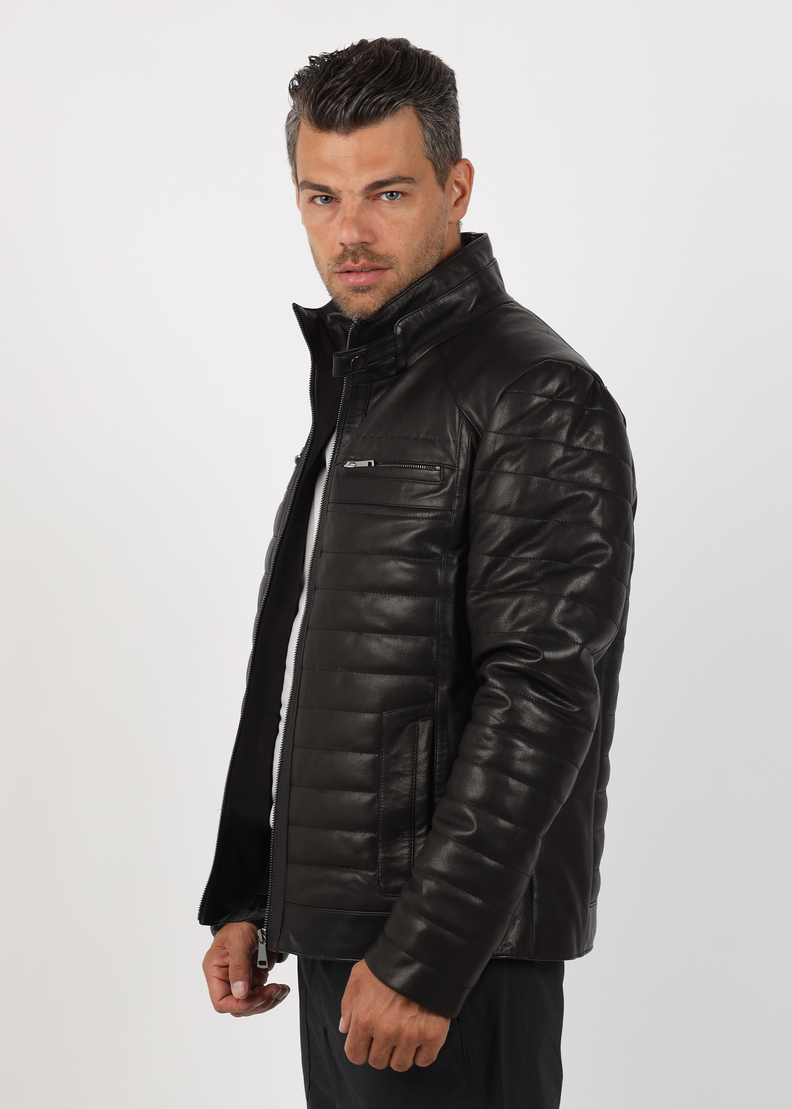 Geacă de Bărbați Matlasată din Piele de Miel Urban Model Valentin Negru - imagine 6