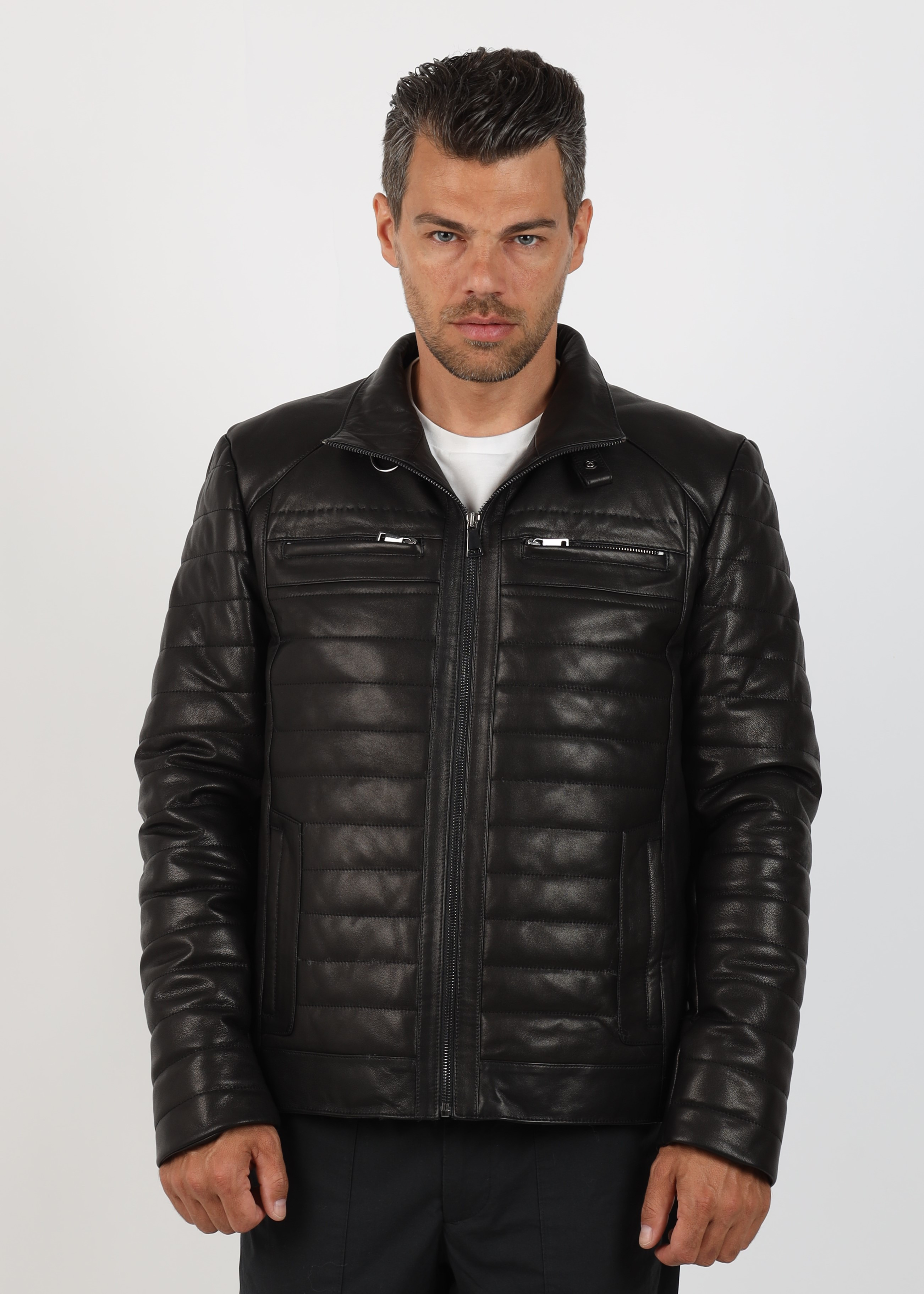 Geacă de Bărbați Matlasată din Piele de Miel Urban Model Valentin Negru - imagine 8